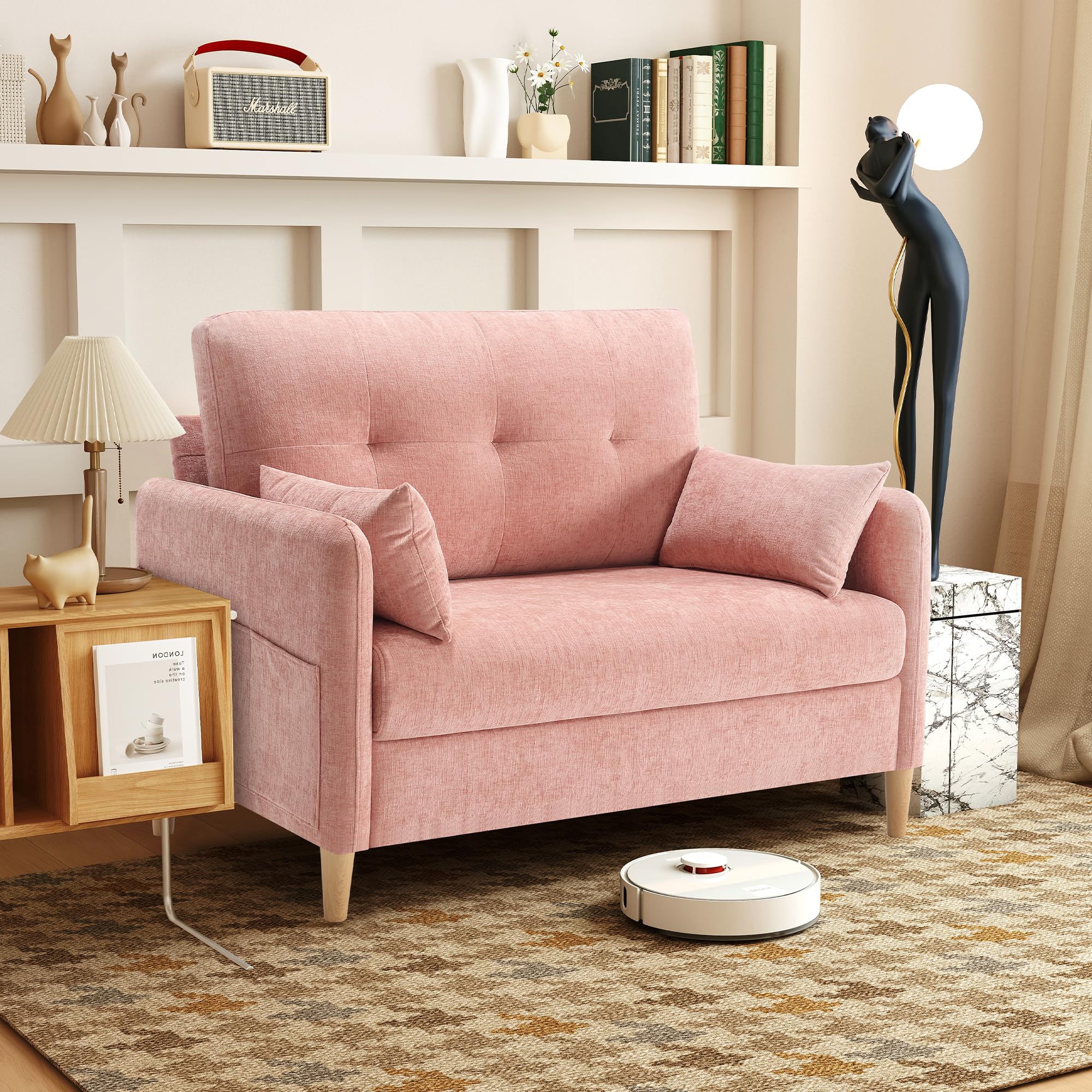 Pink Chenille Loveseat Sofa