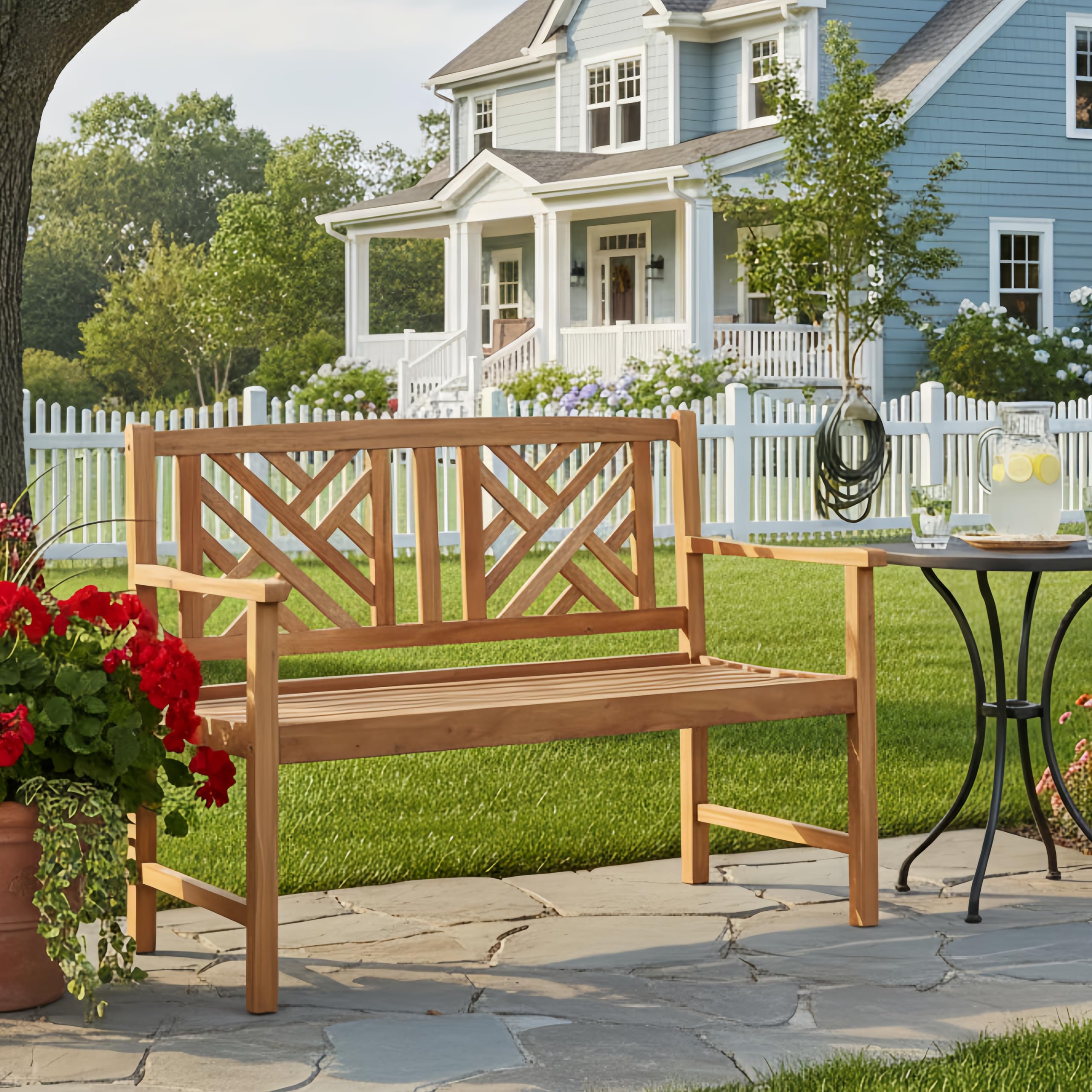 2-Person Acacia Wood Outdoor Bench
