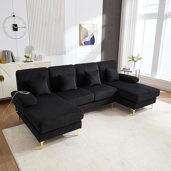 U-Shaped Sectional Sofa with Double Chaise and USB Ports