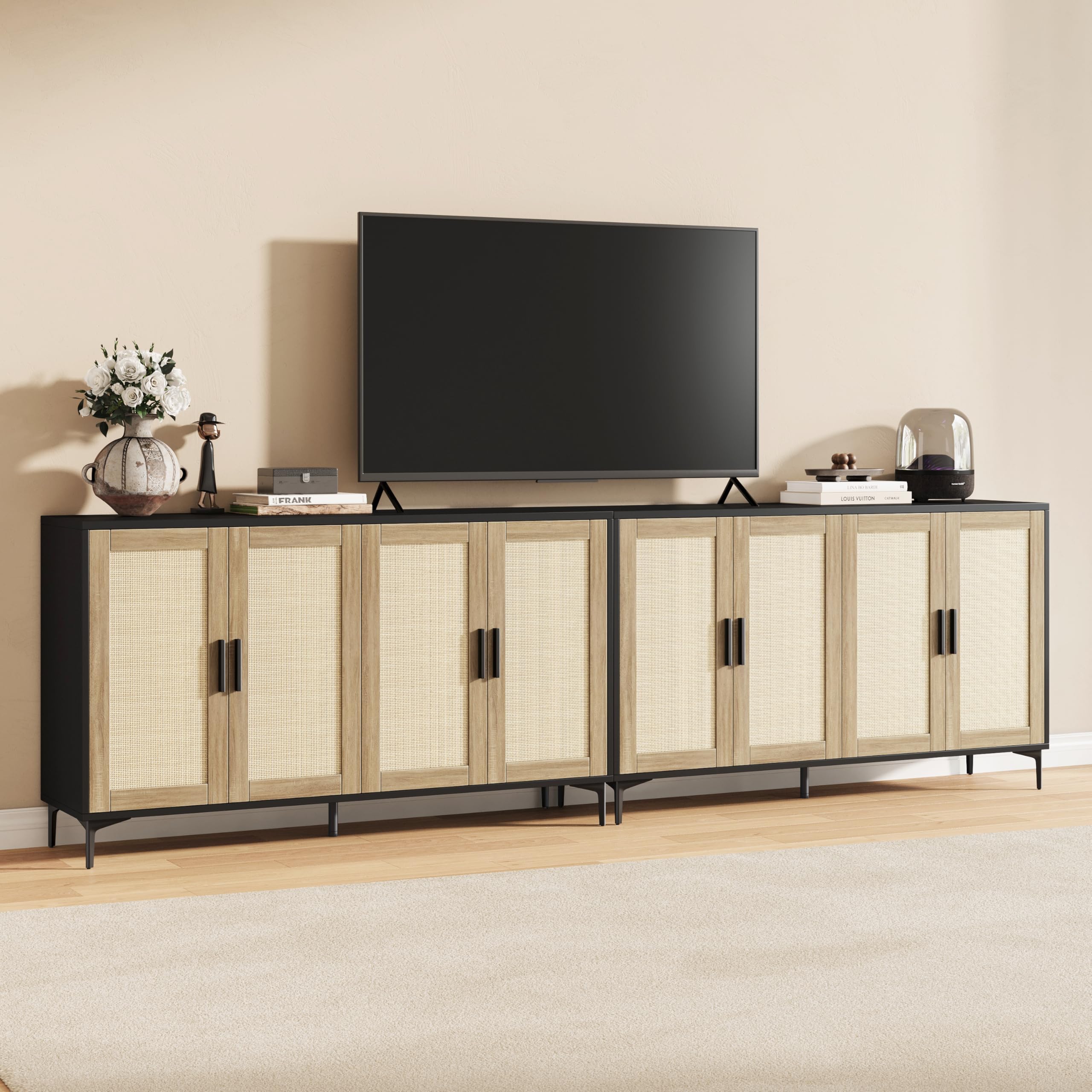 48" Rattan Buffet Cabinet with Adjustable Shelves