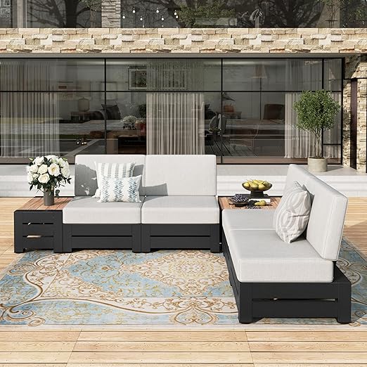 Metal Patio Furniture Set 6-Piece Outdoor Sectional Sofa