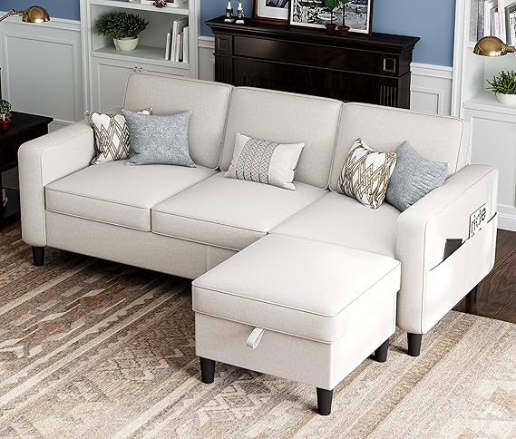 3-Seater L-Shaped Sectional Sofa with Storage Ottoman
