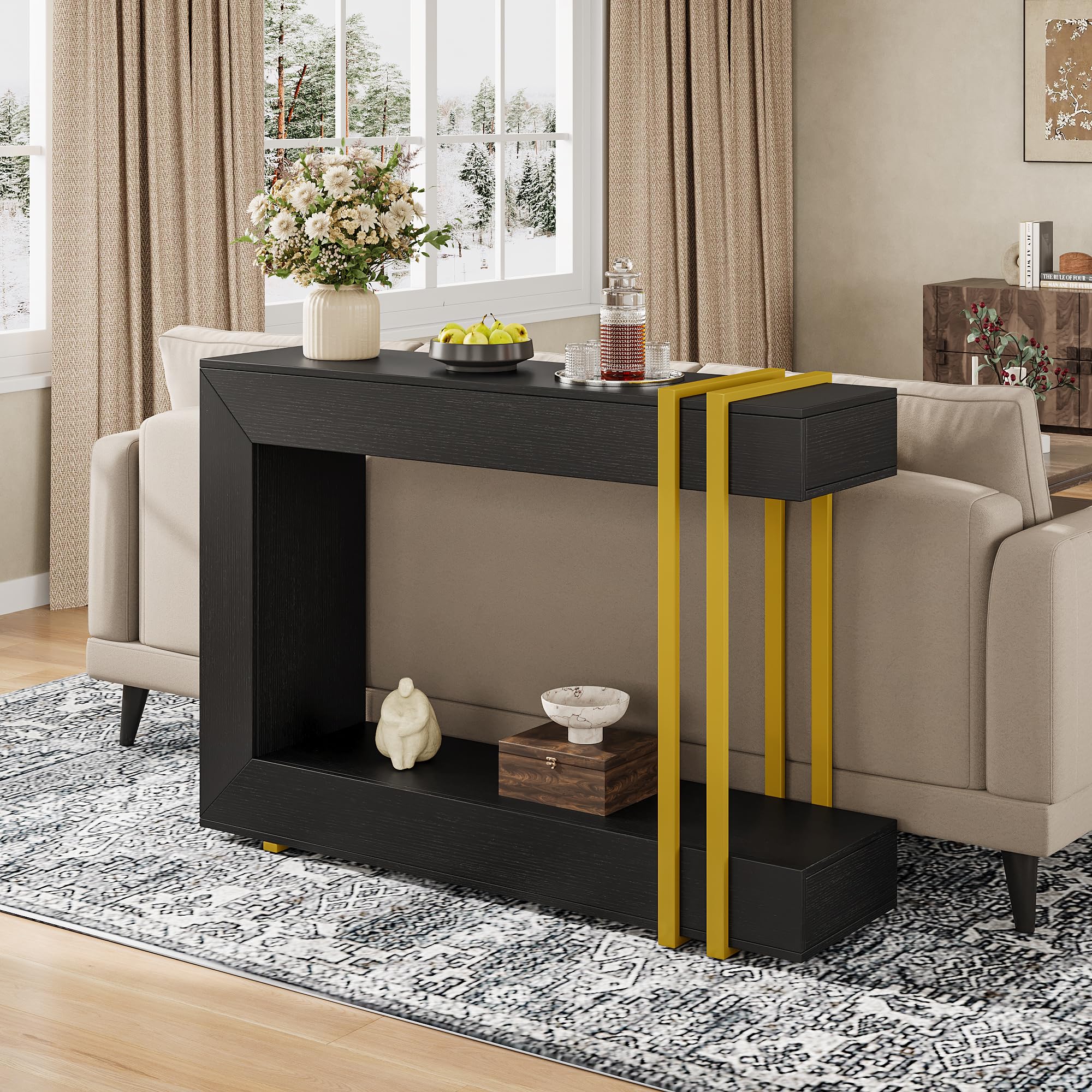 42.5" Console Table Behind Couch 2-Tier Narrow Entryway Table with Storage