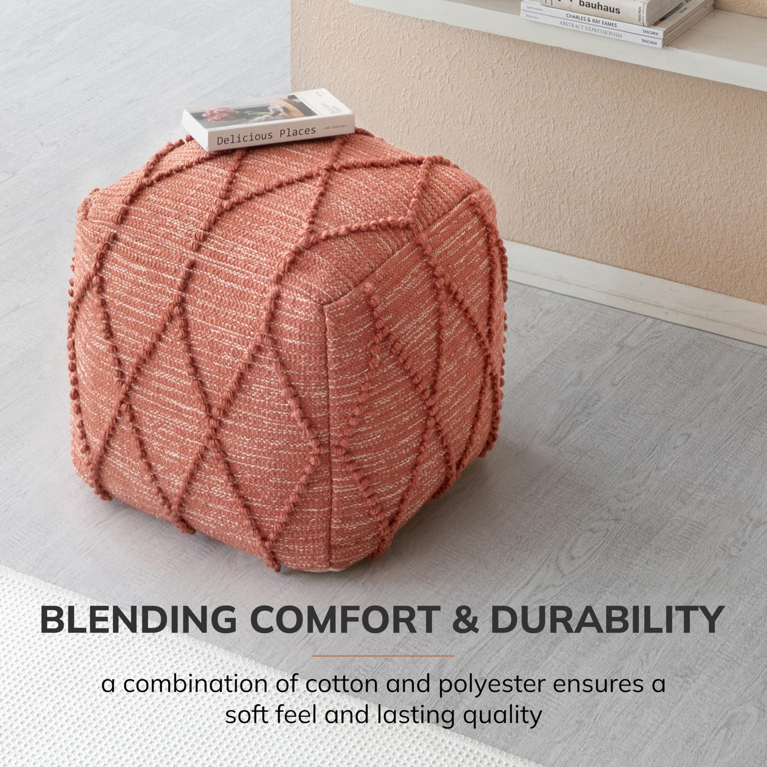 Handcrafted Pouf Ottoman Footrest Terracotta