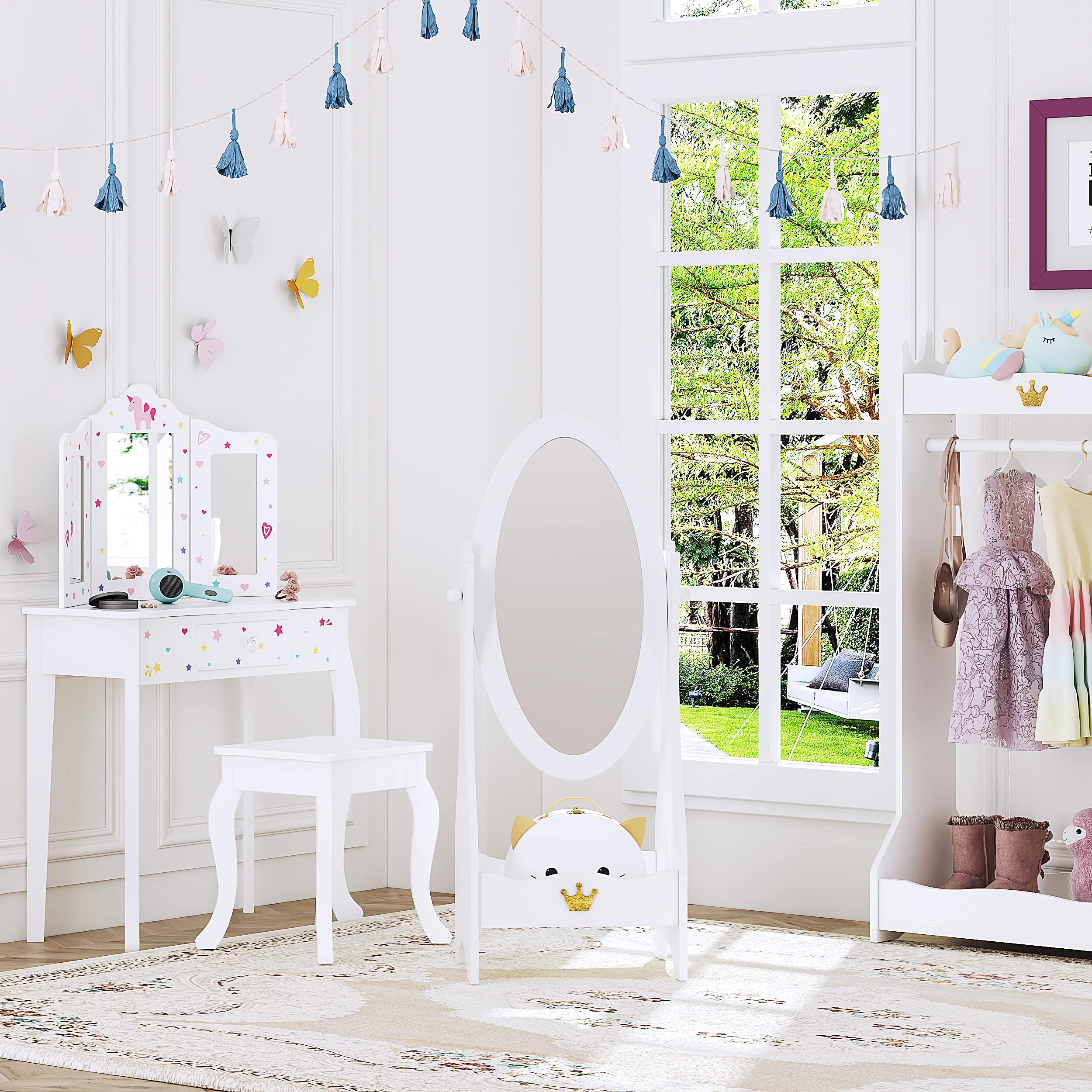 Kids Full Length Dressing Mirror with Storage