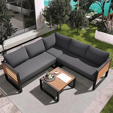 6-Piece Outdoor Sectional Sofa Set with Nesting Coffee Tables