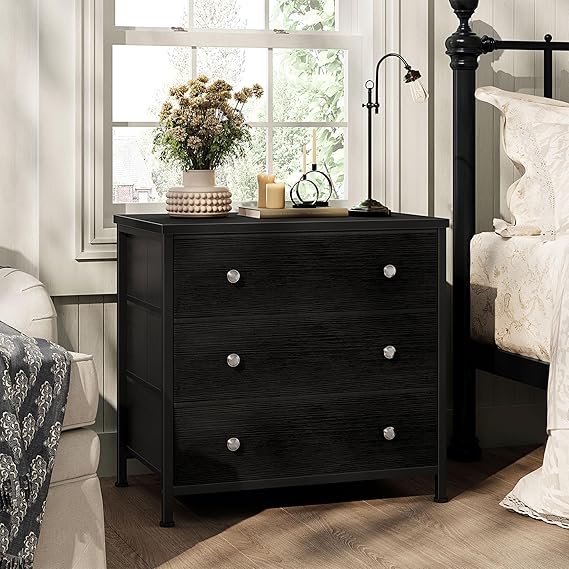 White Nightstand with 3 Fabric Drawers