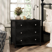 Black Nightstand with Fabric Drawers - 3 Drawer Dresser