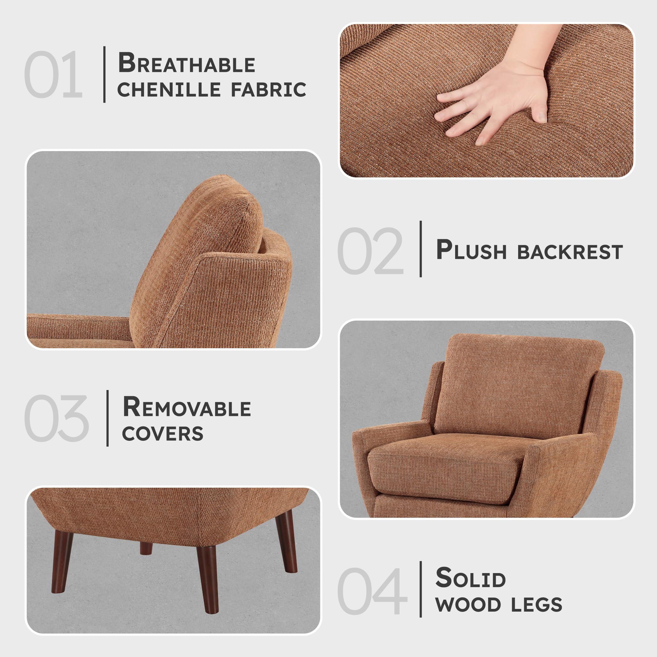 Orange Chenille Wingback Accent Chair