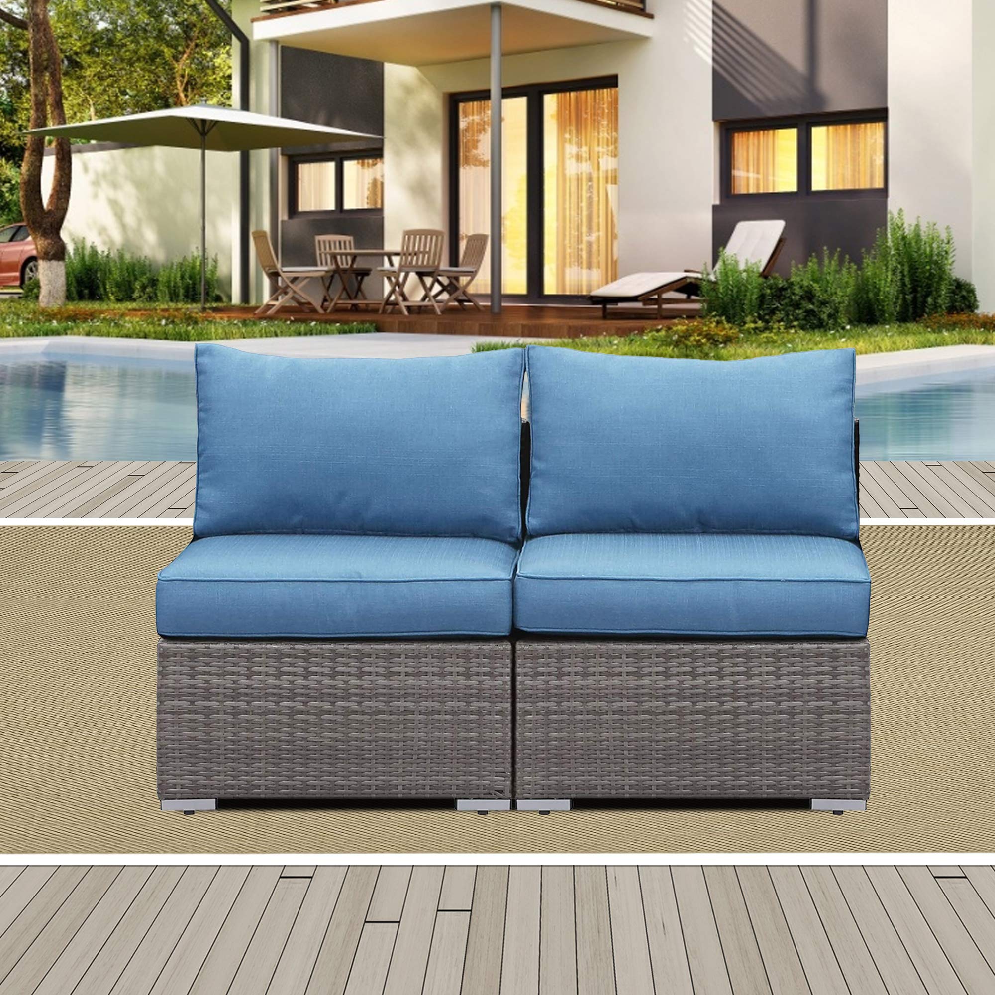 2-Piece Outdoor Rattan Sectional Sofa with Cushions