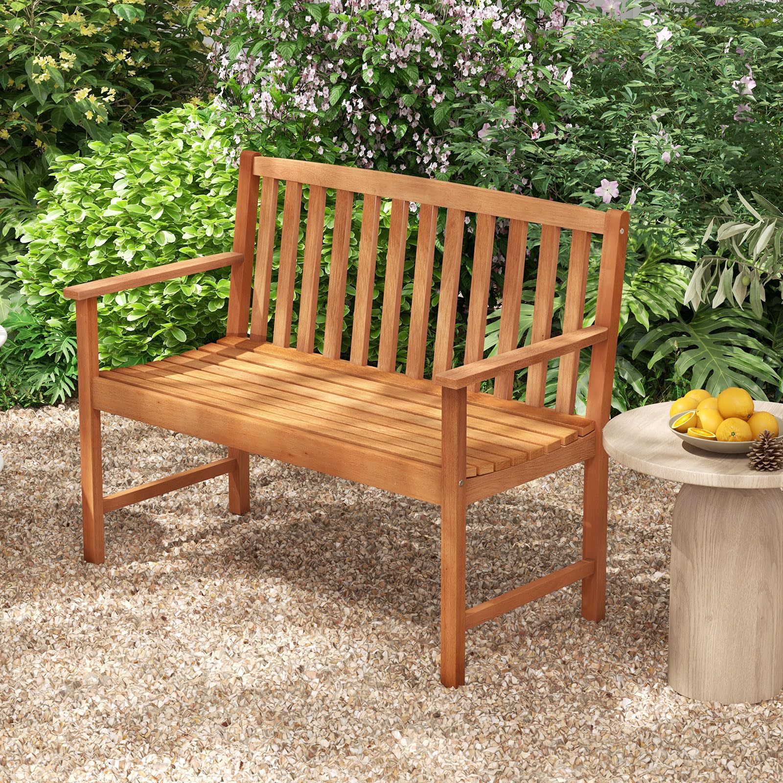 2-Person Eucalyptus Wood Garden Bench