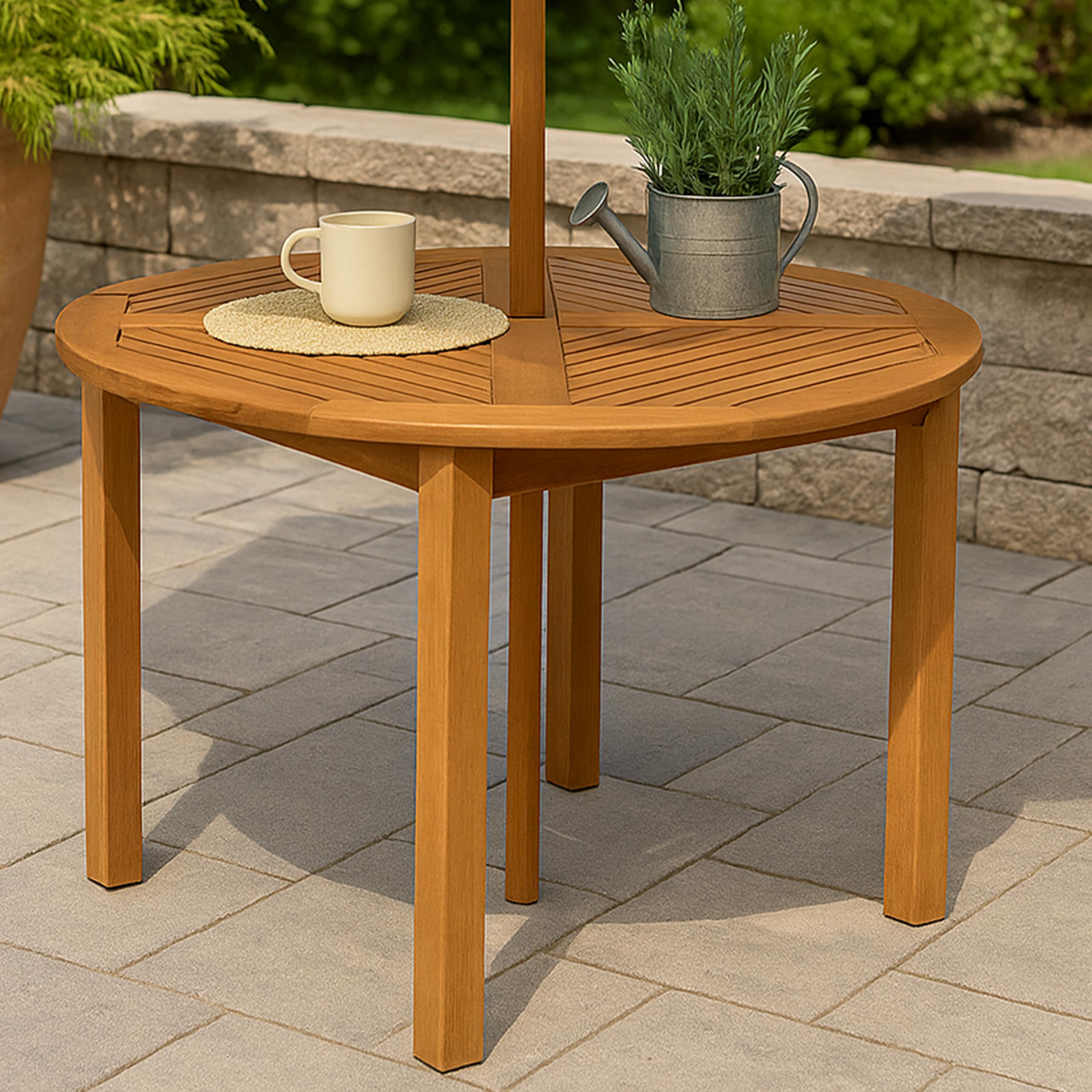Round Outdoor Dining Table with Umbrella Hole