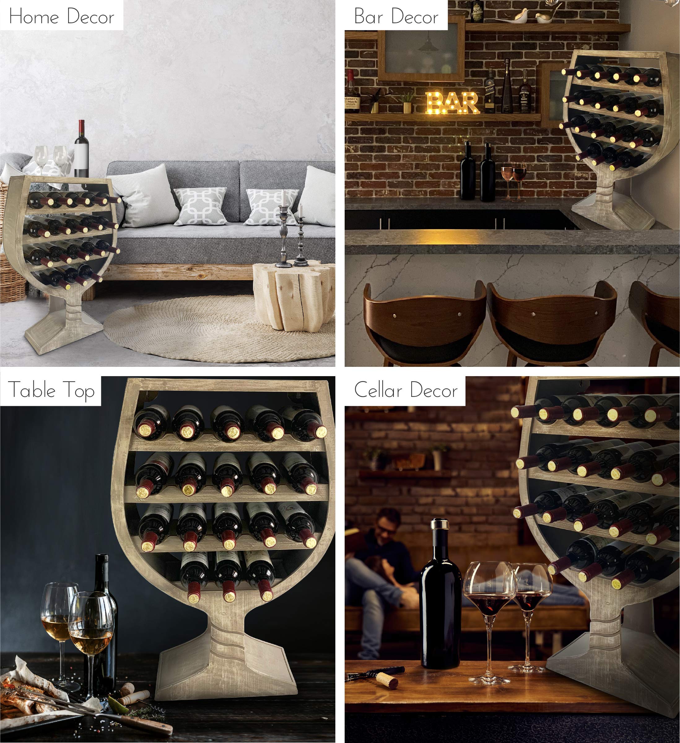 18 Bottle Wine Glass Shaped Wall Mounted Wine Rack