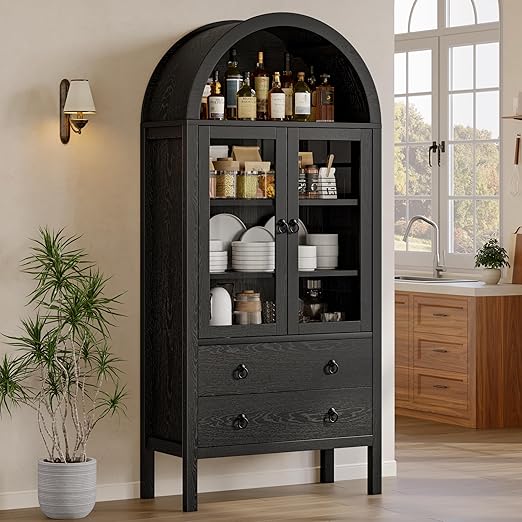 Arched Storage Cabinet with Glass Doors