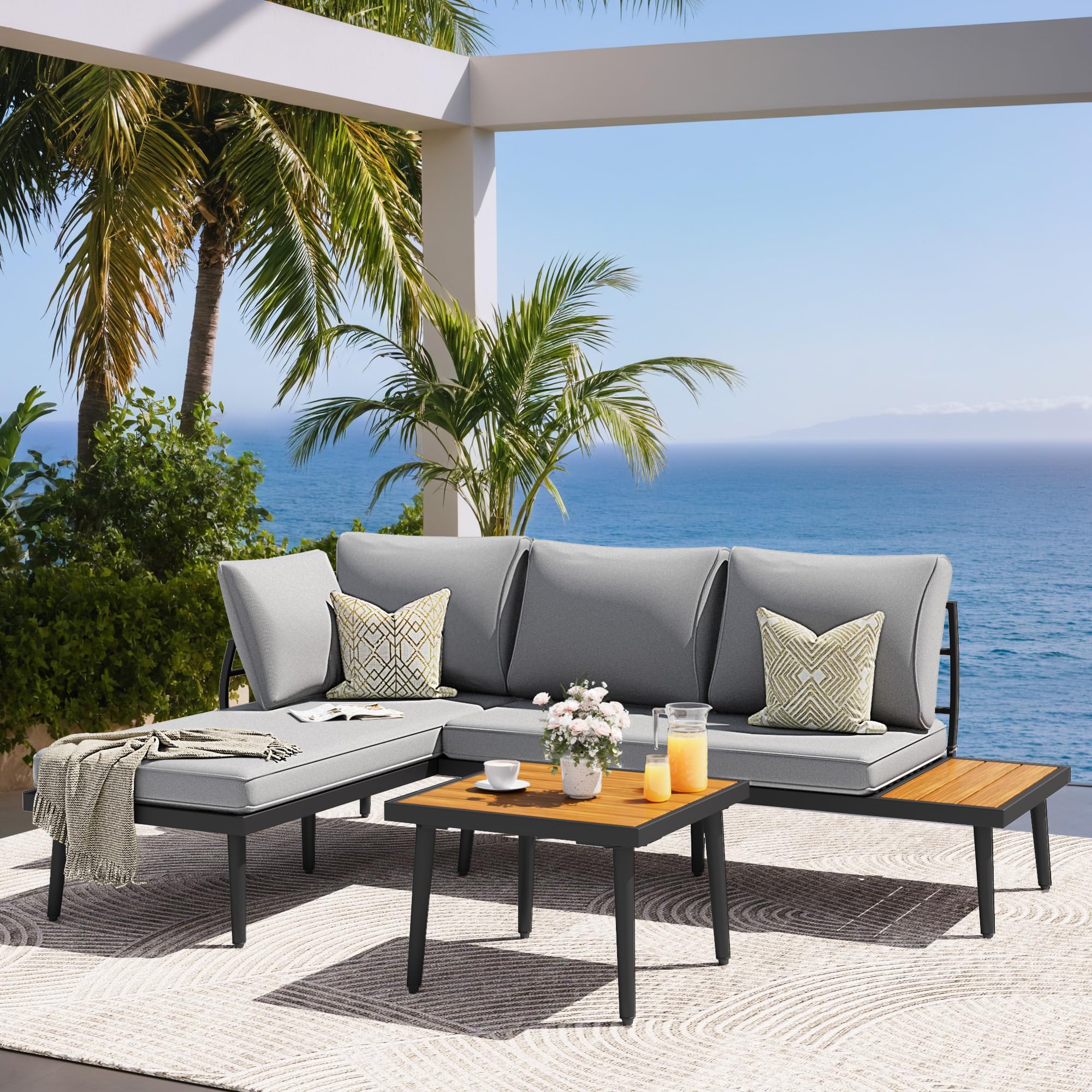 Outdoor L-Shaped Sectional Sofa Set with Coffee Table