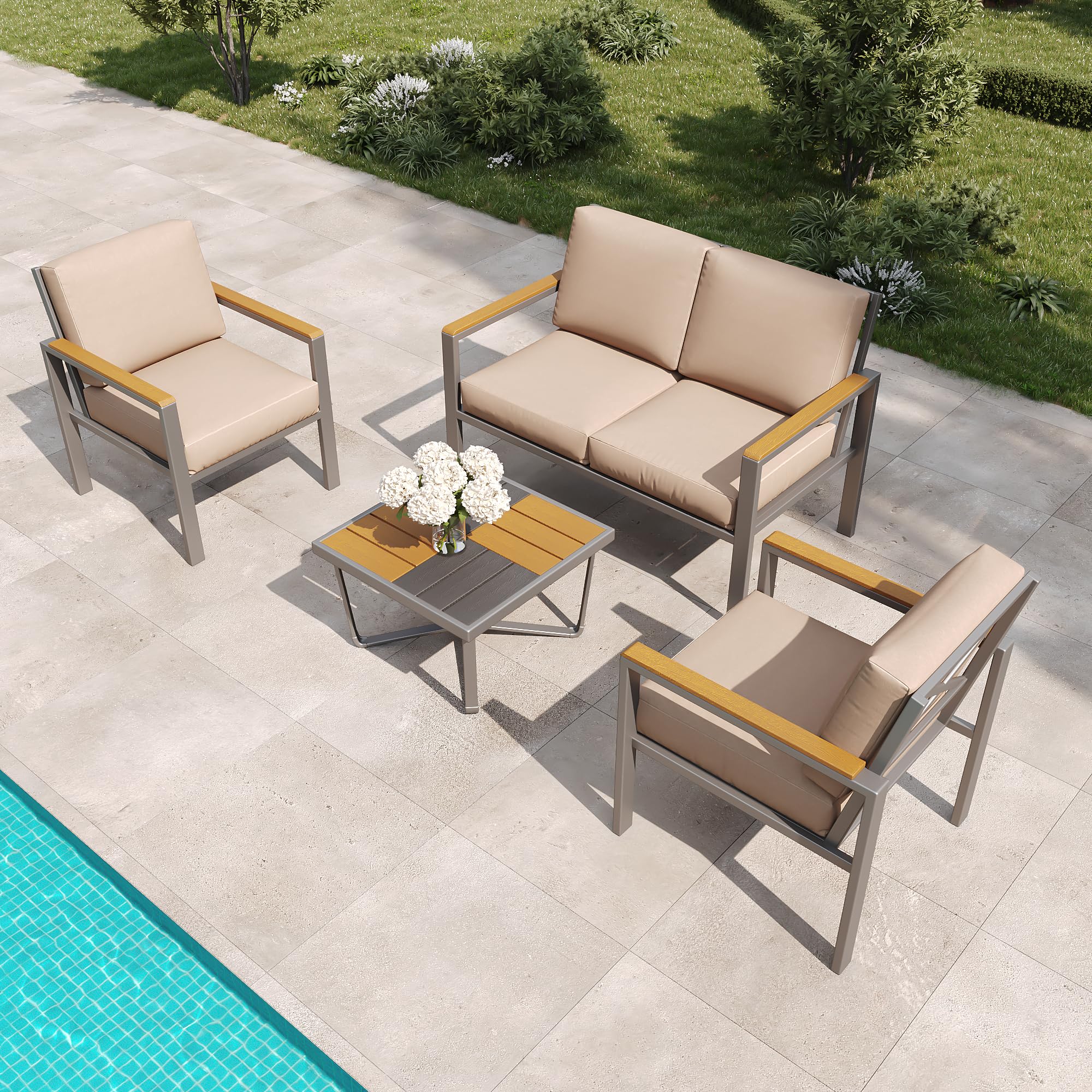4-Piece Outdoor Patio Furniture Set with Coffee Table