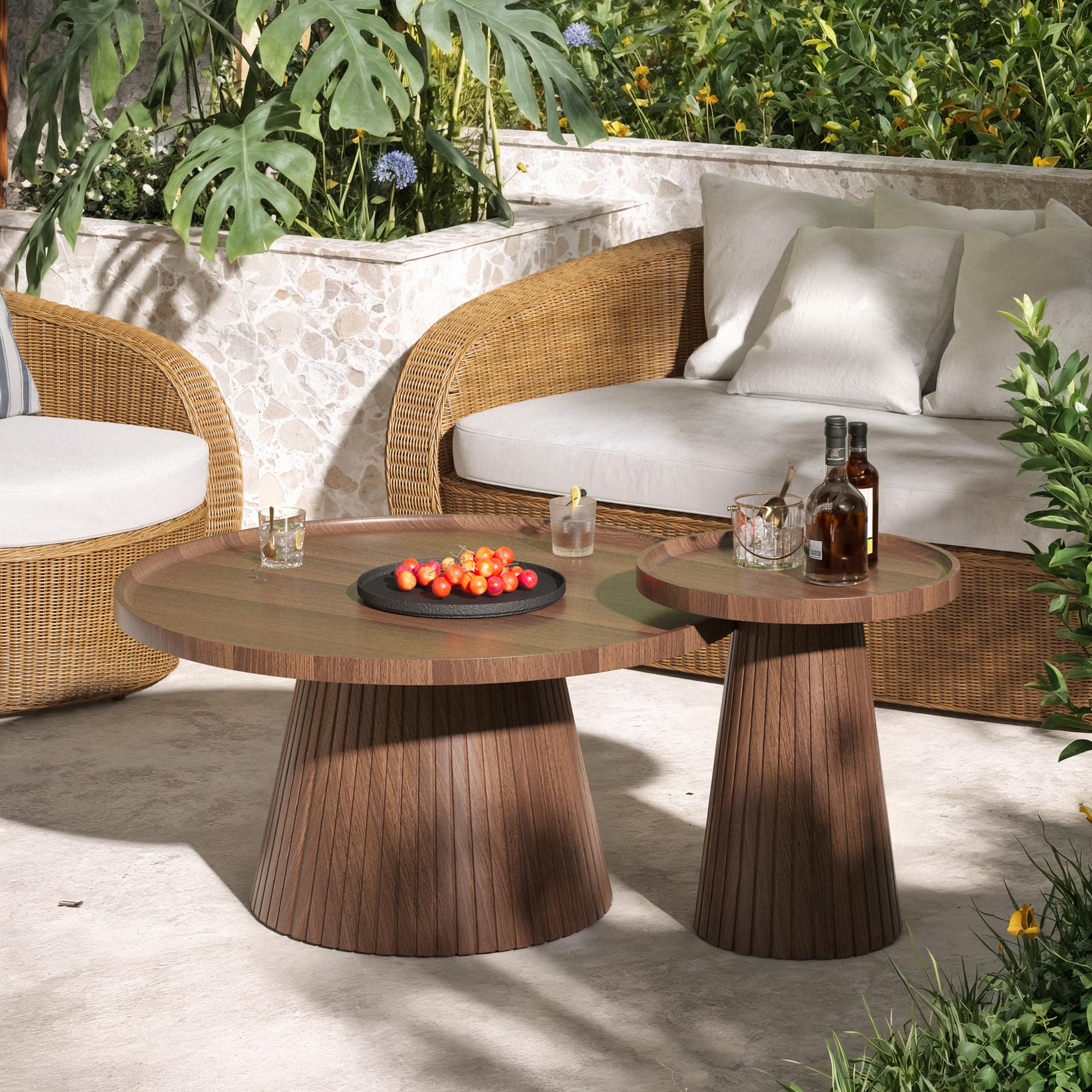 Nesting Coffee Table Set of 2 Mid Century Modern Round Tea Table