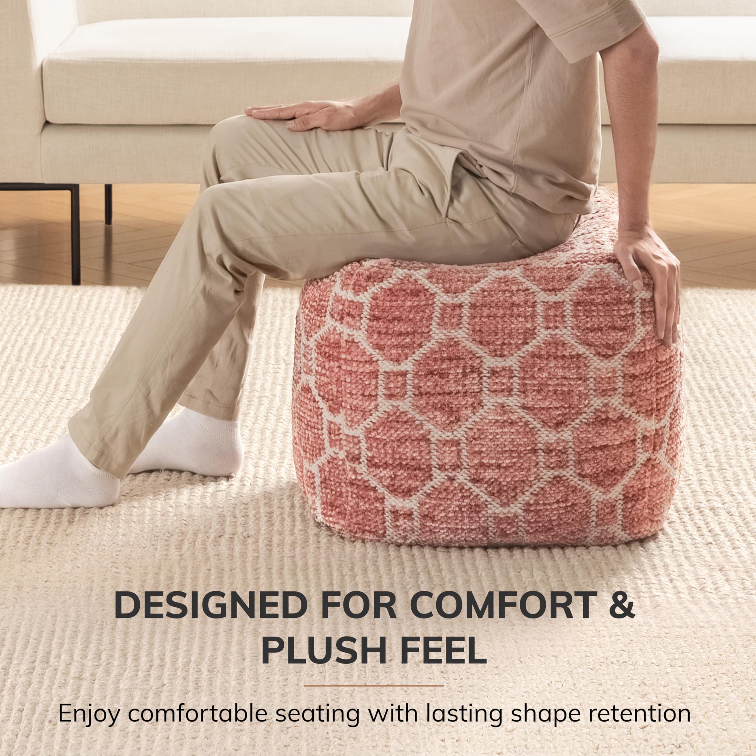 Handmade Pouf Ottoman Footrest - 20" x 20" x 20" Red