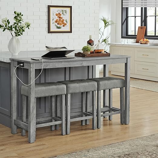 Counter Height Bar Table Set with Power Outlet