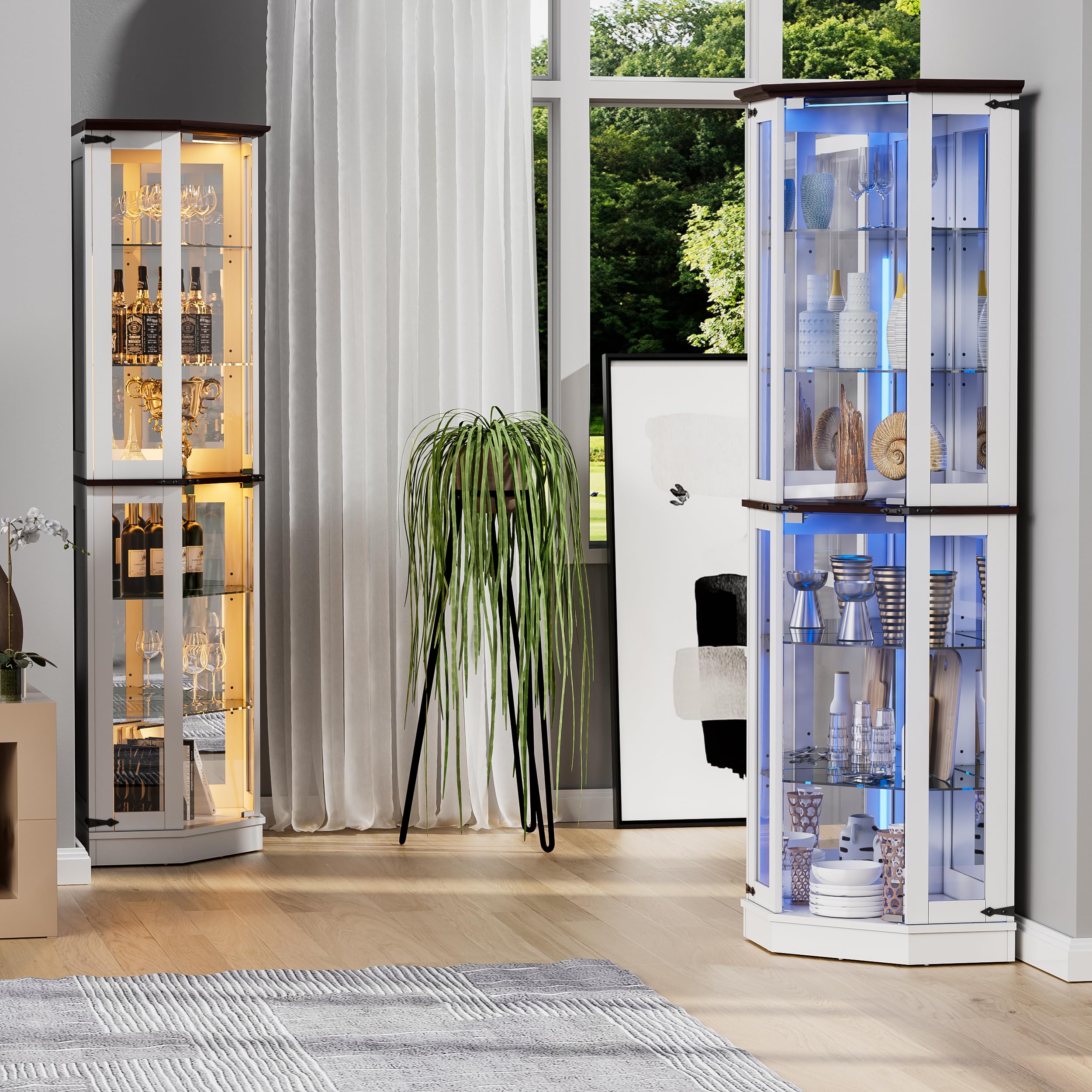 Farmhouse Display Curio Cabinet with LED Lights