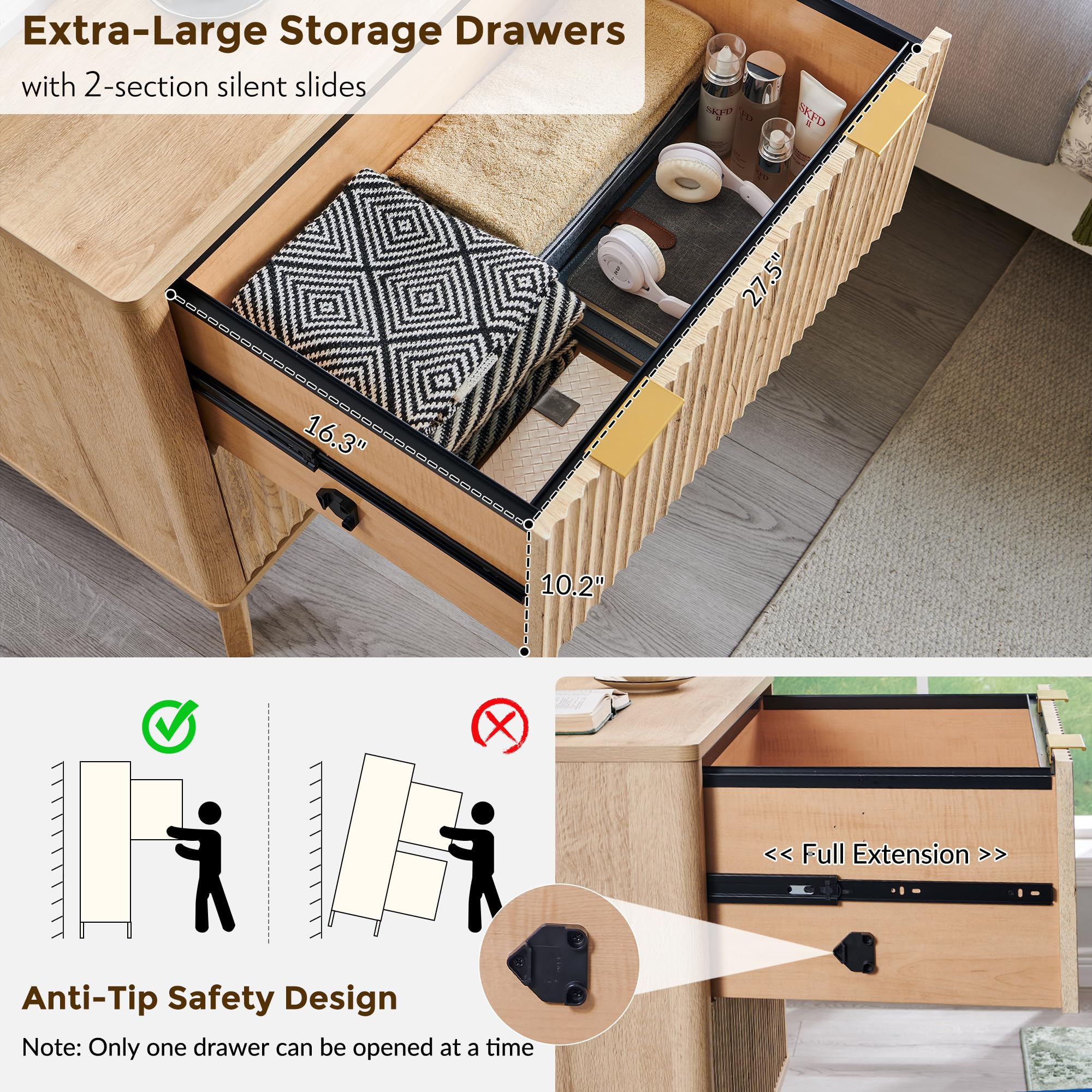 2 Drawer Fluted Lateral File Cabinet with Printer Stand
