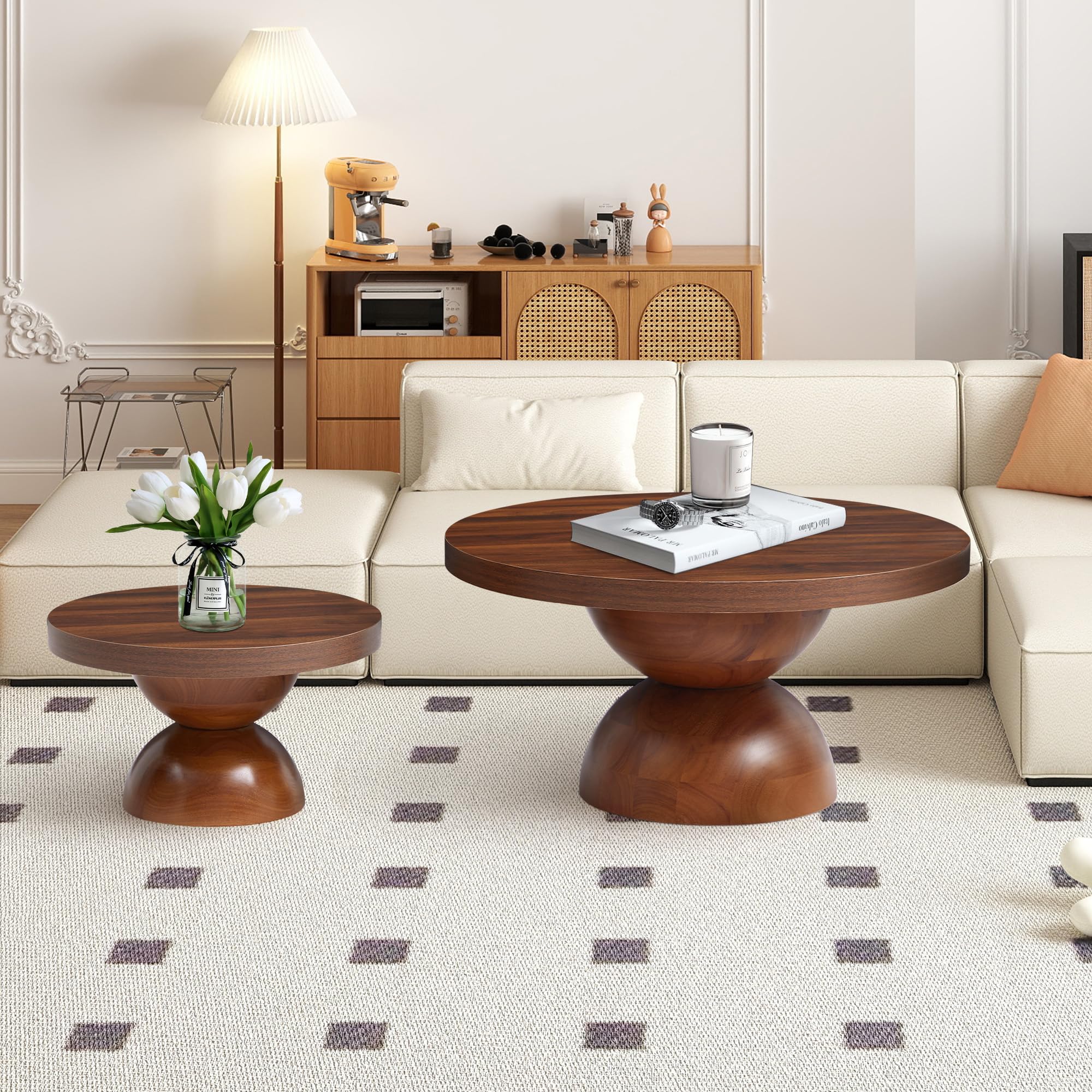 Solid Wood Round Nesting Coffee Table Set of 2