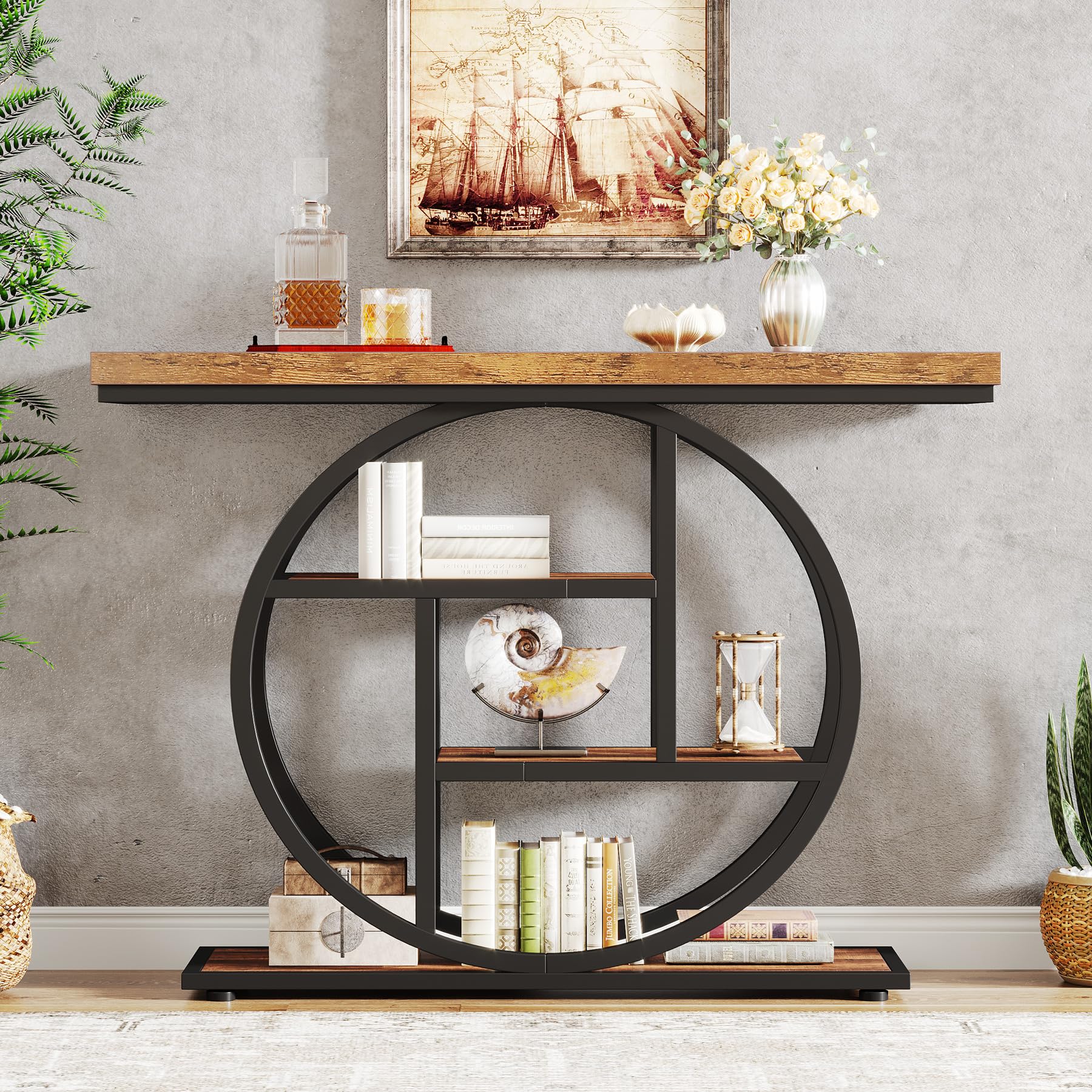 41.3" Industrial Console Table with 4-Tier Storage Shelves