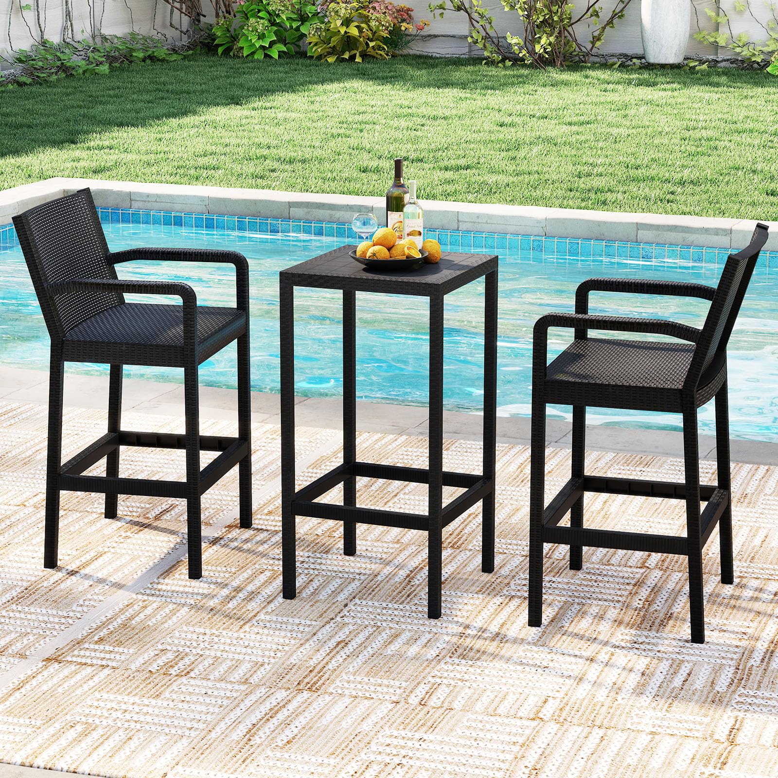 3-Piece Patio Bar Set with 2 Chairs and Square Table