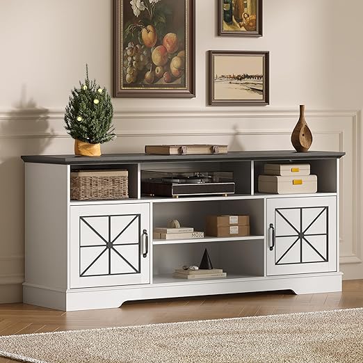 59 Inch TV Stand with RGB LED Lights and Storage Cabinets