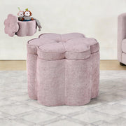 Pink Flower Storage Ottoman with Chenille Fabric