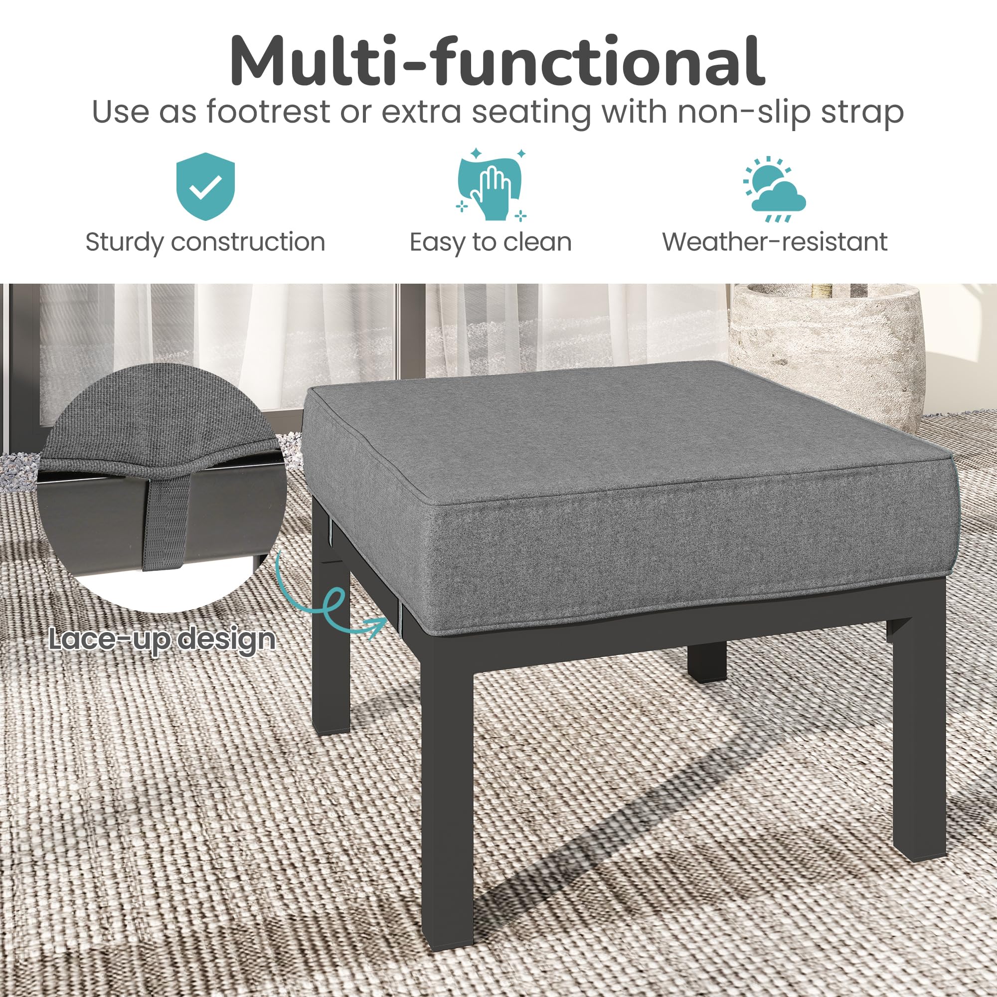 Outdoor Patio Ottoman Set of 2 with Cushions