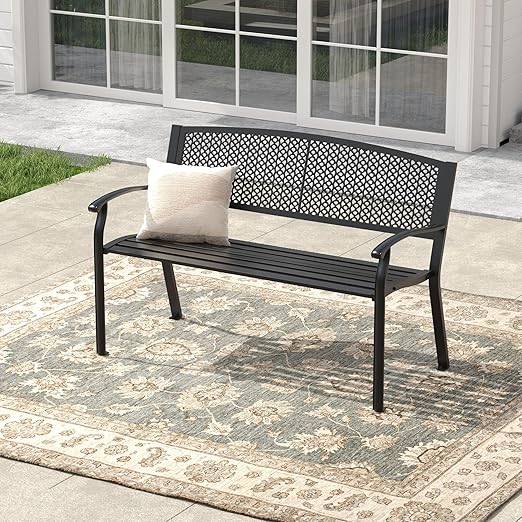 Outdoor Metal Garden Bench with Backrest
