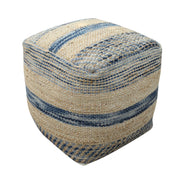 Christopher Knight Home Lola Boho Hemp and Wool Pouf, Natural and Blue