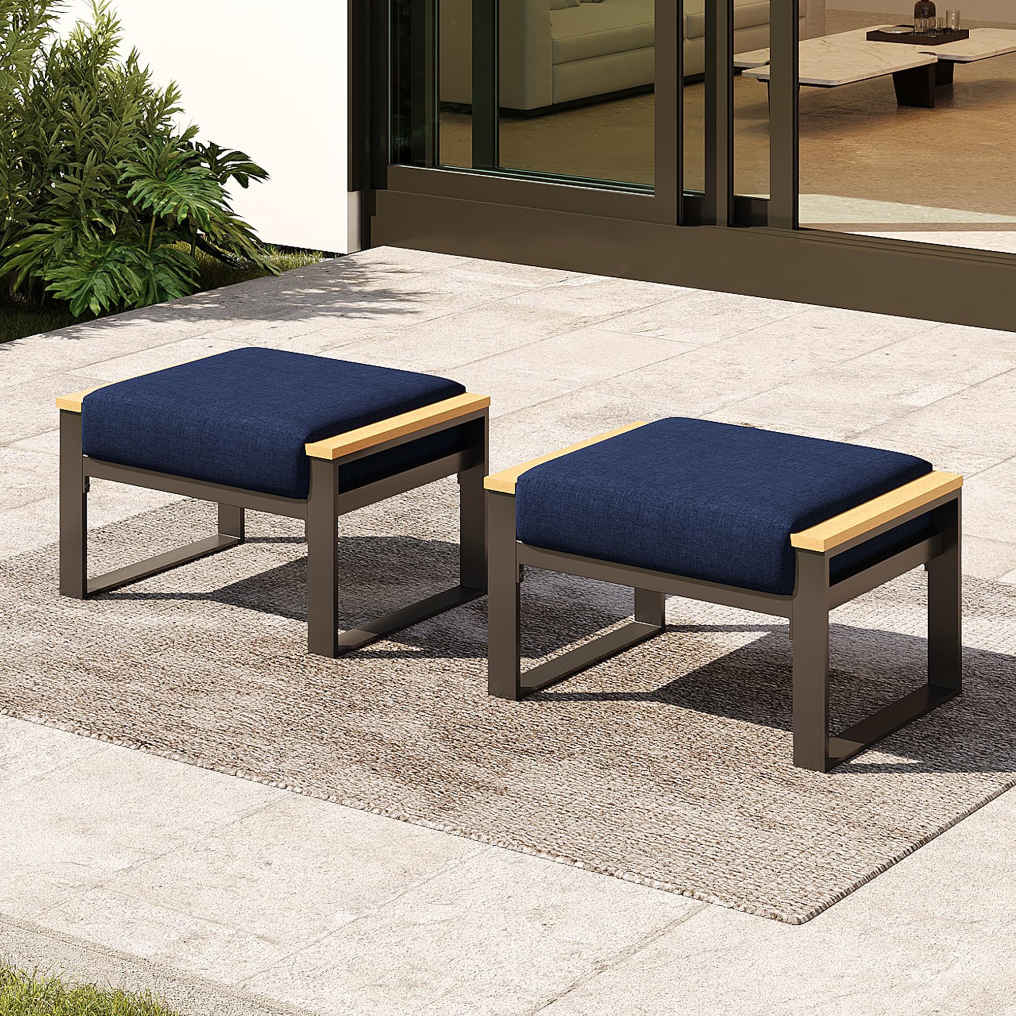 2-Piece Aluminum Patio Ottoman Set with Cushions