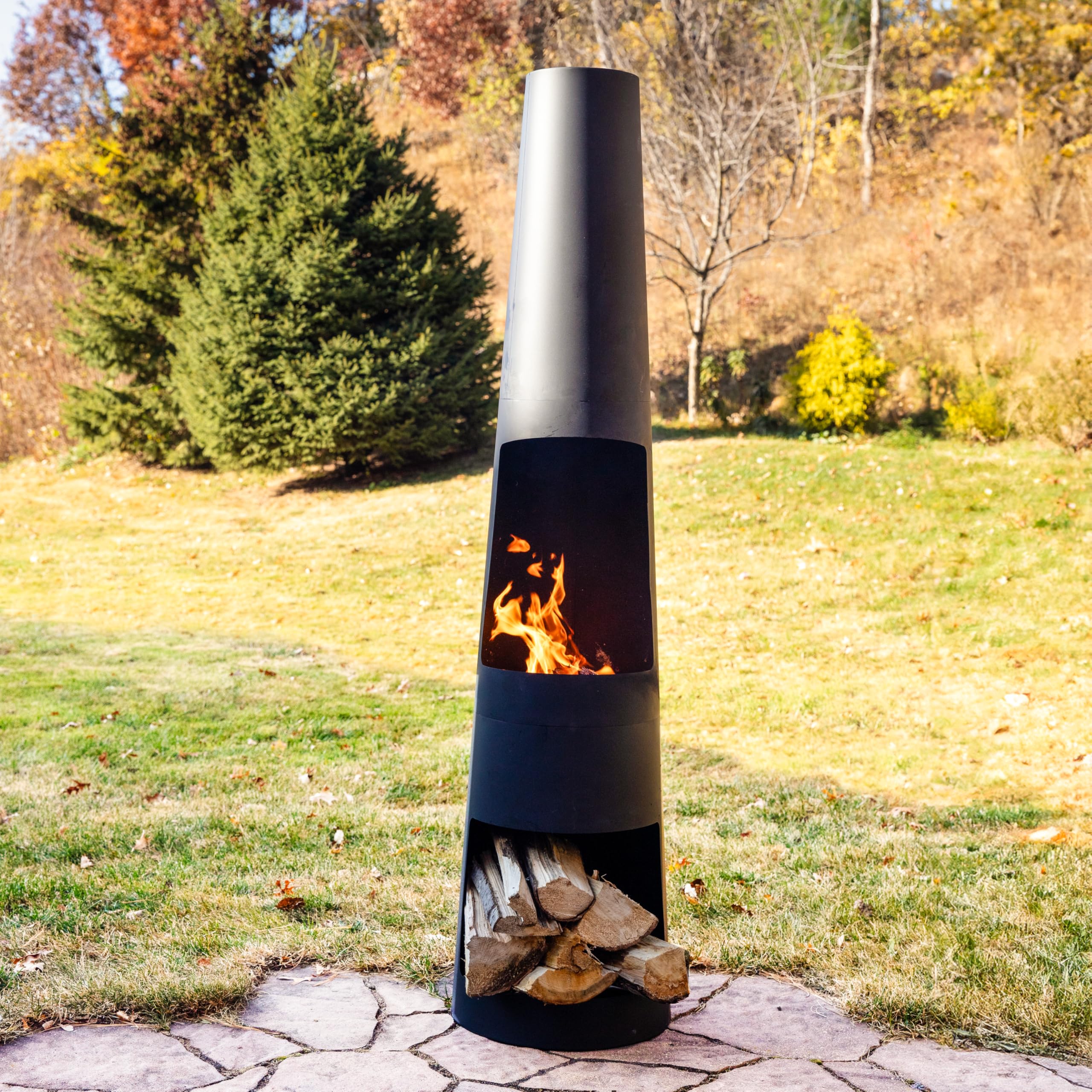 59" Steel Outdoor Chiminea Fire Pit with Log Holder
