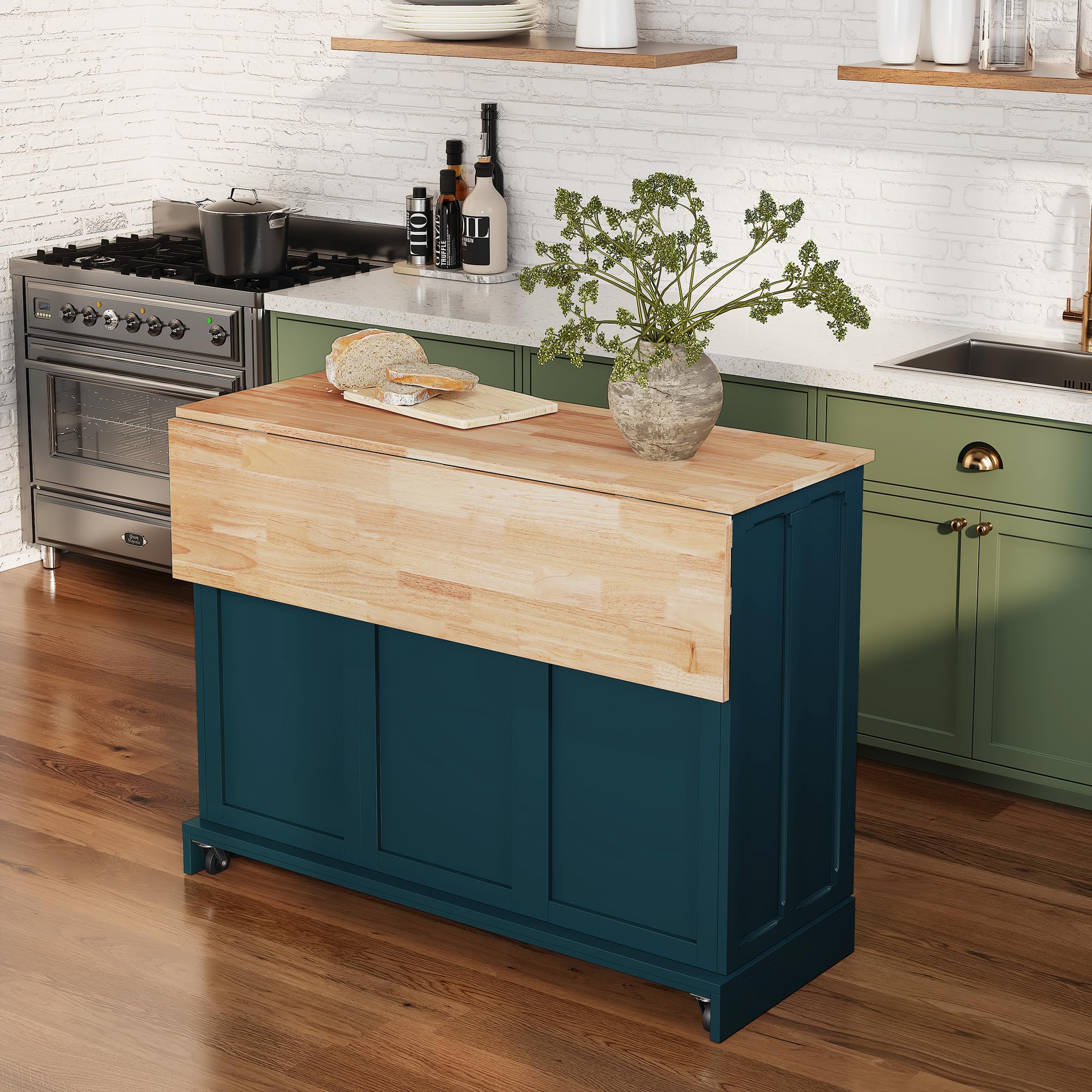 Kitchen Island Cart with Storage and Drop Leaf