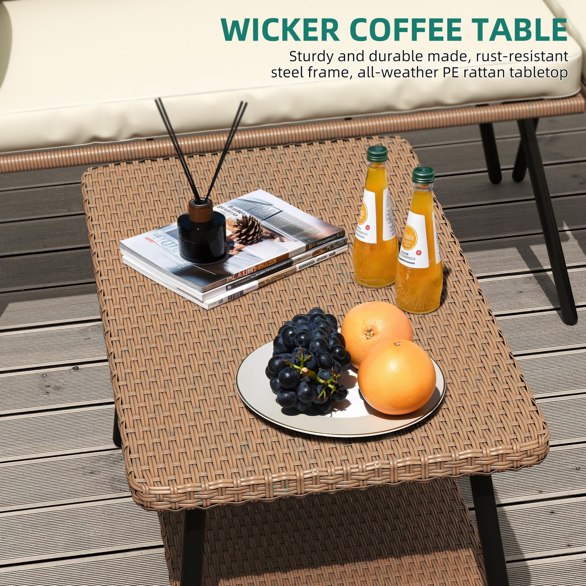 L-Shape Outdoor Patio Furniture Set with Coffee Table