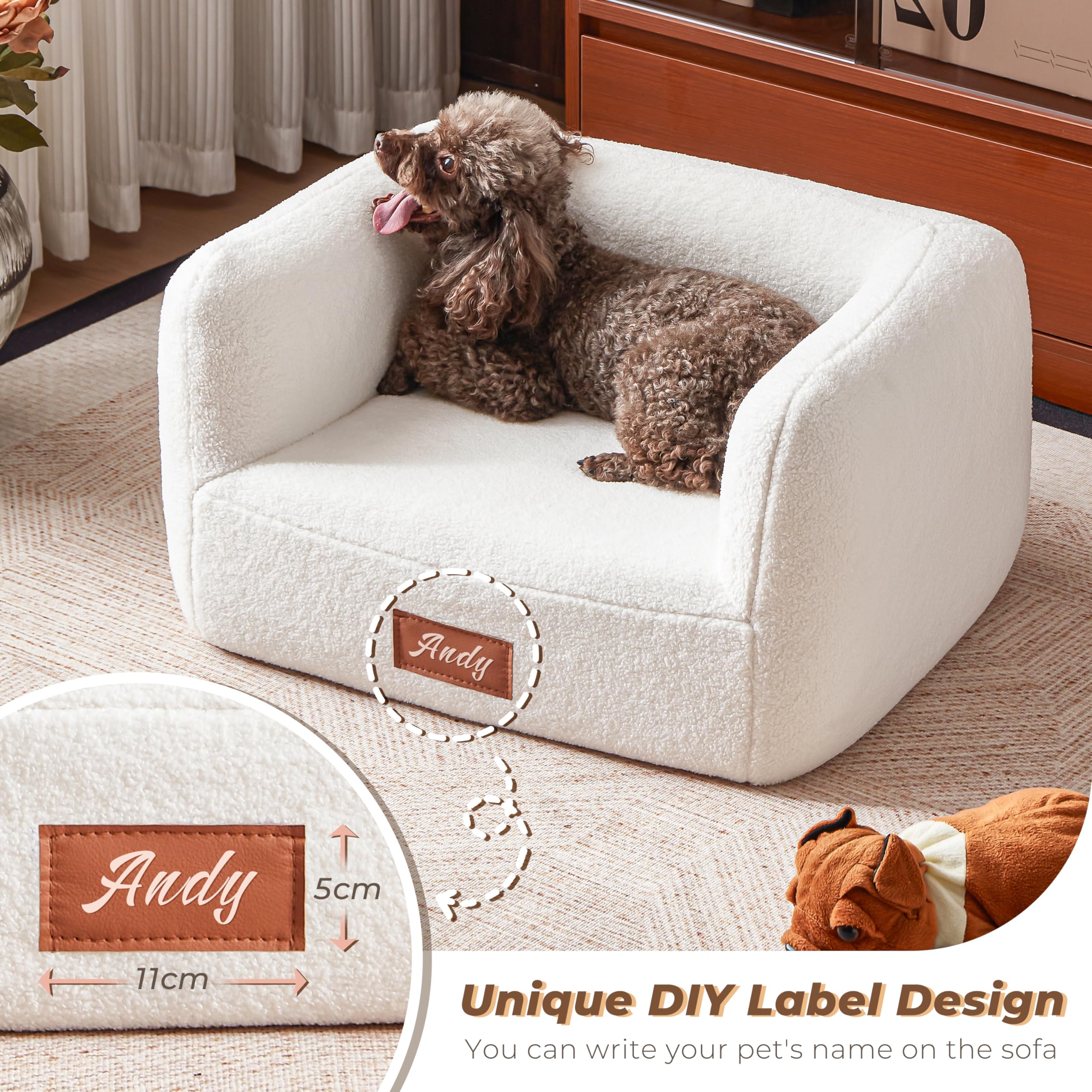 White Faux Shearling Dog Couch Bed for Small Dogs & Cats