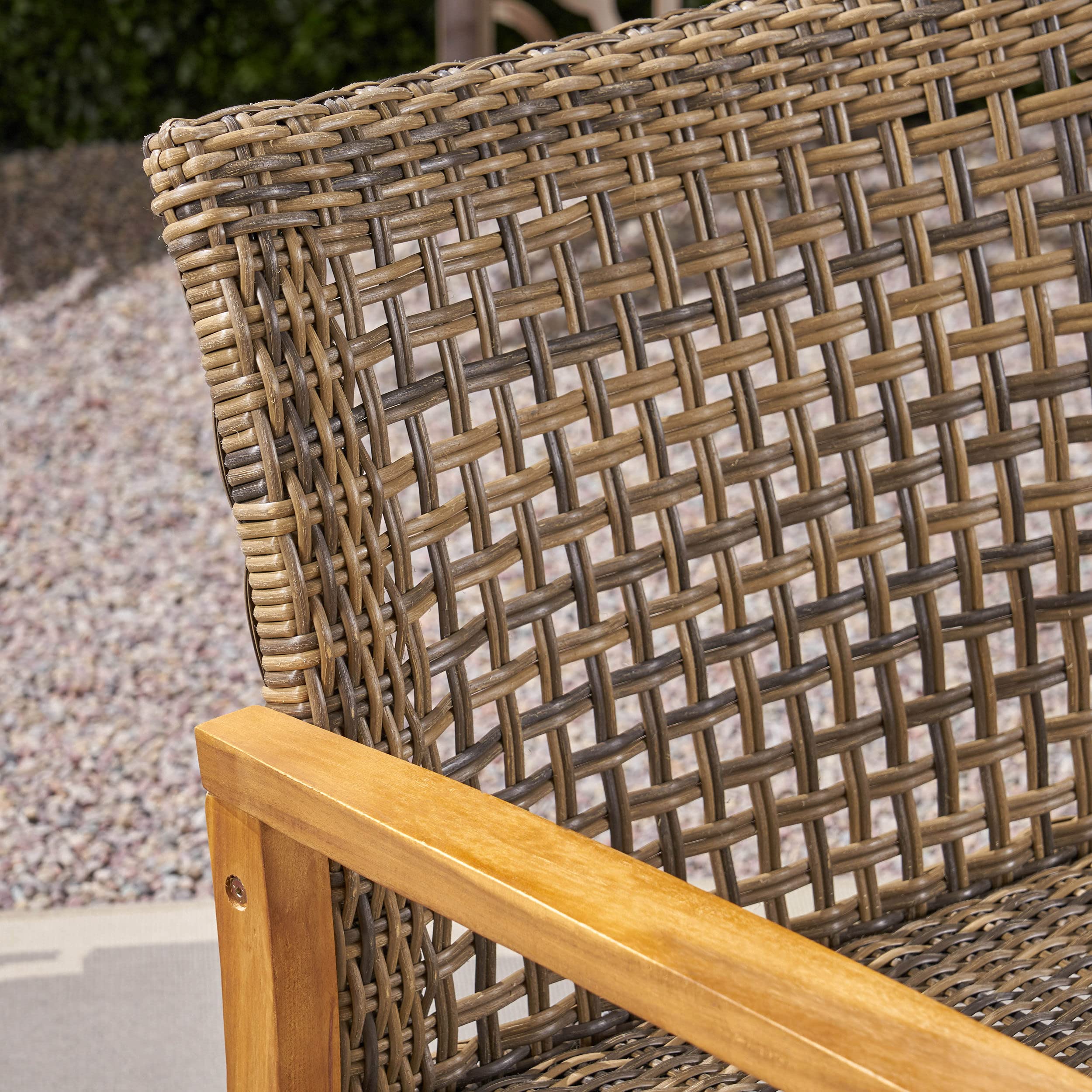 Marcia Outdoor Wicker Sofa with Acacia Wood Frame