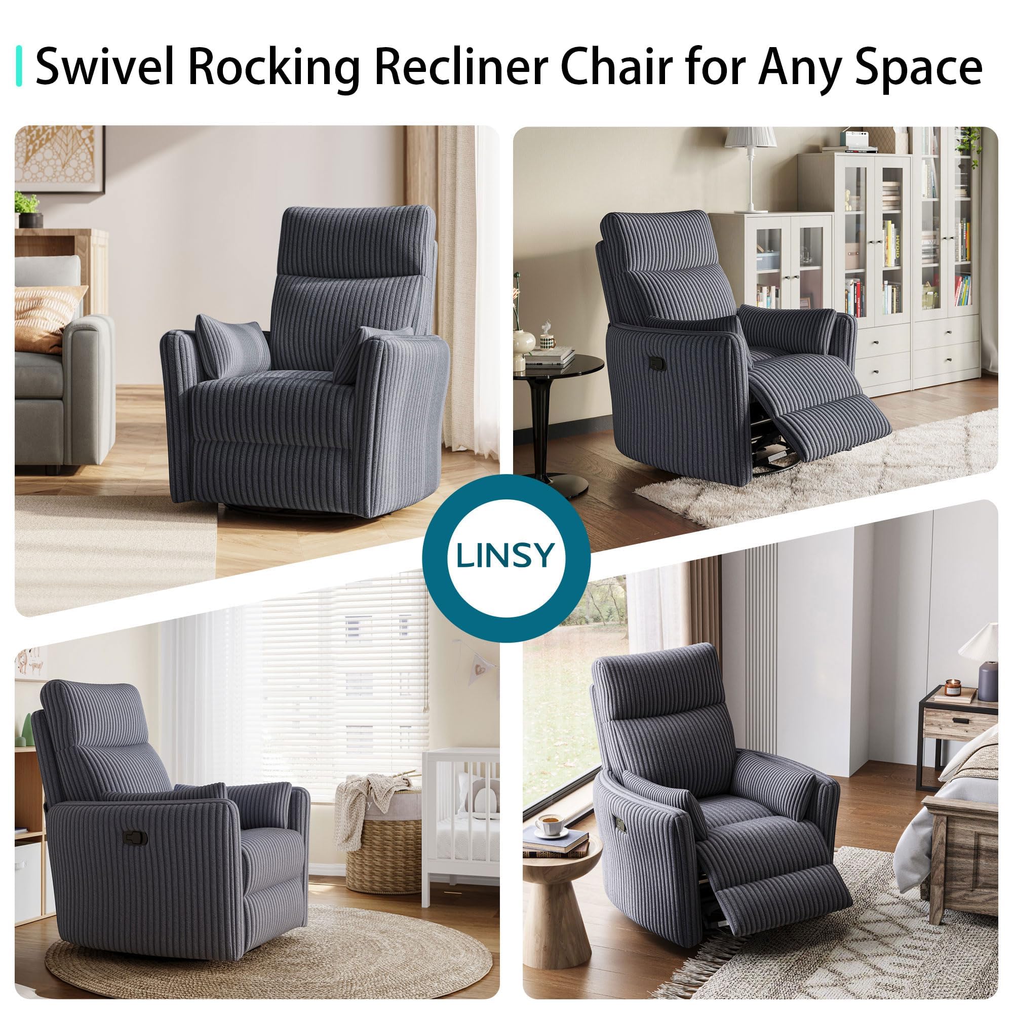 360° Swivel Nursery Recliner with Pillows