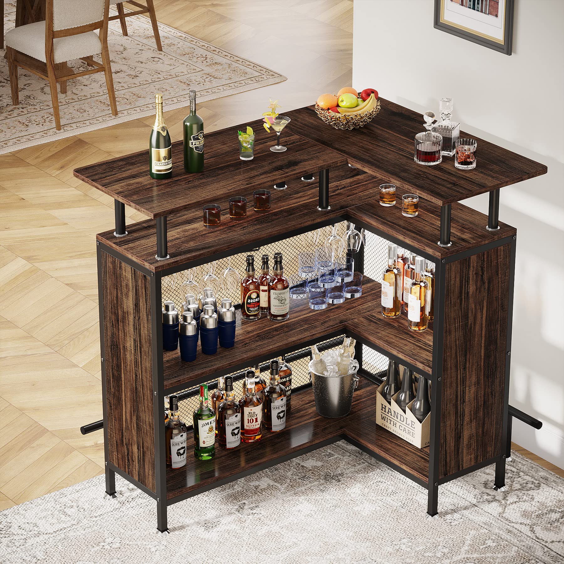 L-Shaped Bar Table with Stemware Racks