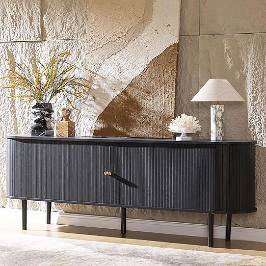 70" Mid-Century Modern TV Stand with Fluted Storage