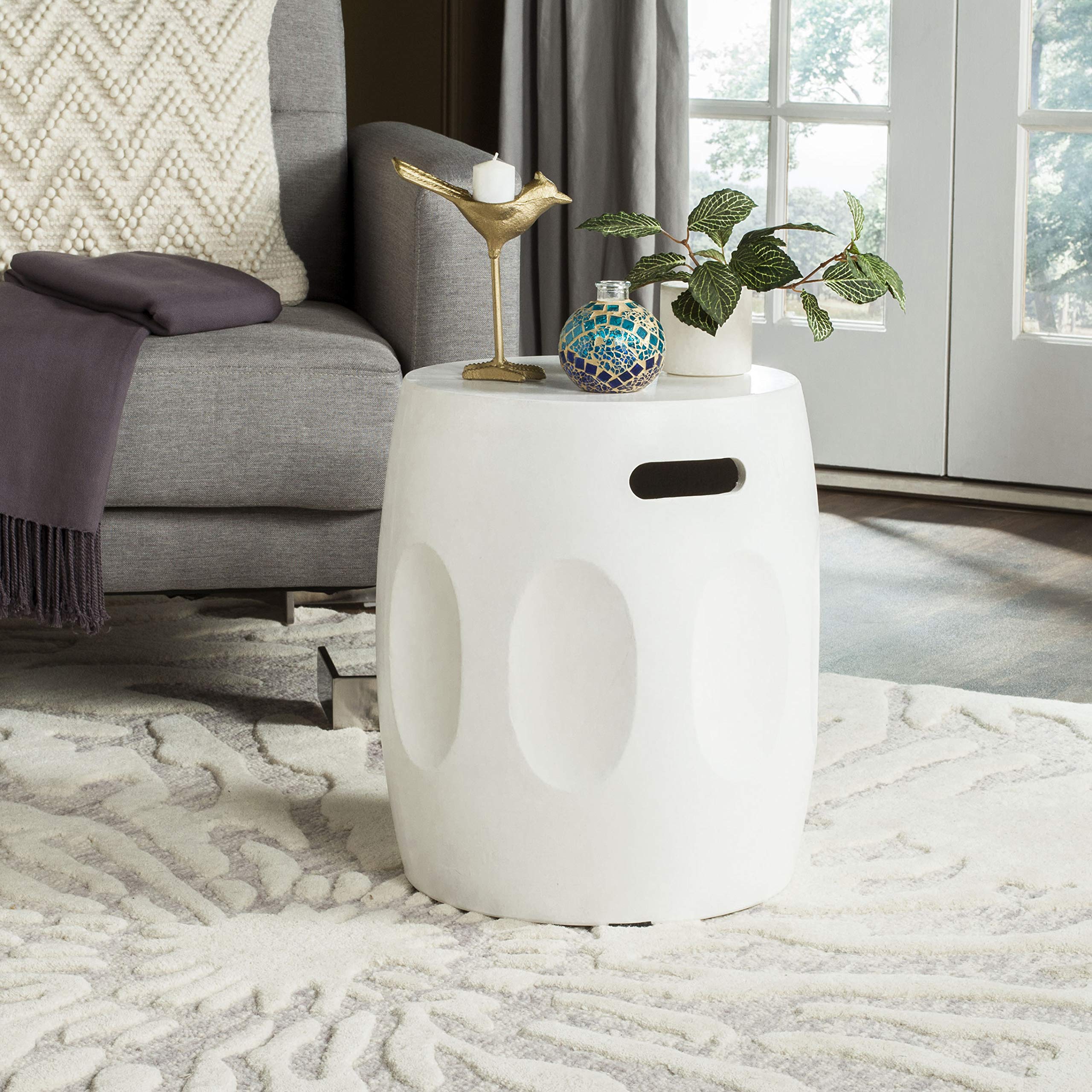 Zuri Modern Concrete Round Accent Table 17.7 Inch Ivory