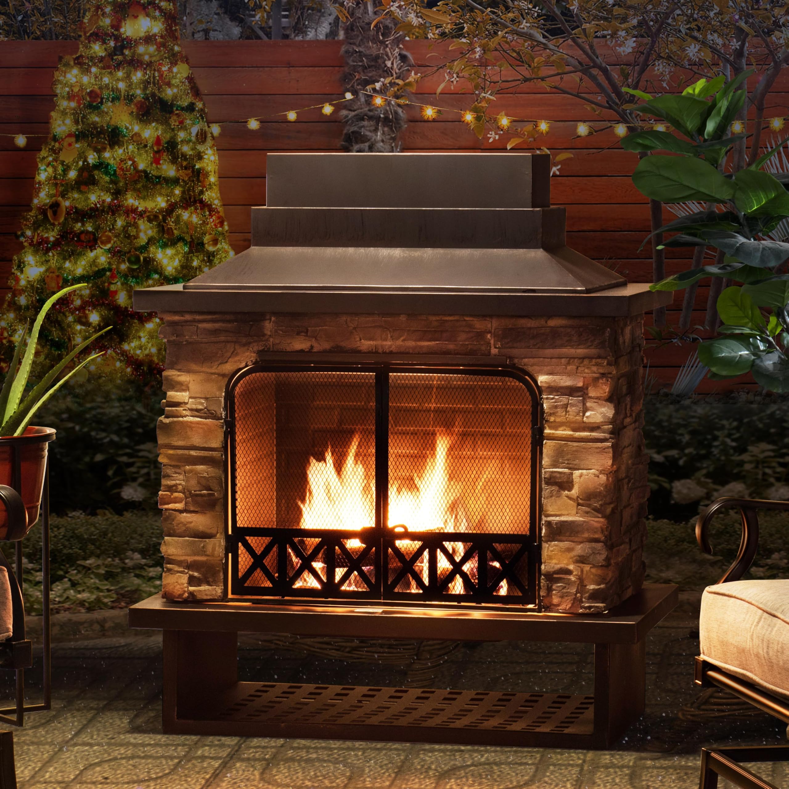 Outdoor Wood Burning Fireplace with Chimney