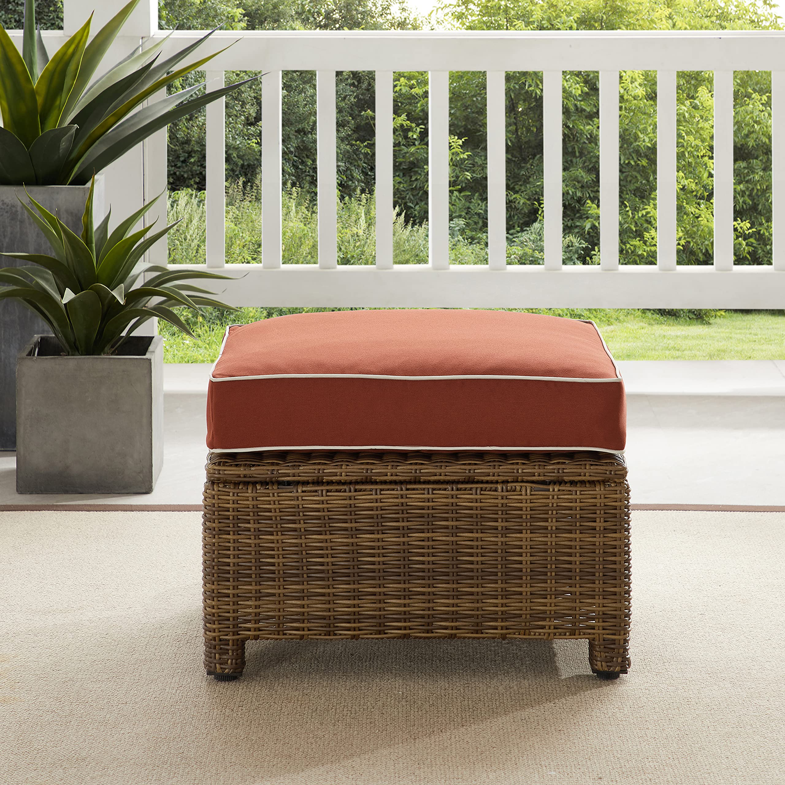 Bradenton Wicker Outdoor Ottoman with Sangria Cushions