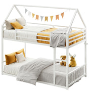 Twin Over Twin House Bunk Bed with Ladder and Guardrail