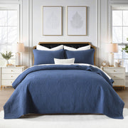 Cotton Quilt Set Queen Size Navy Blue