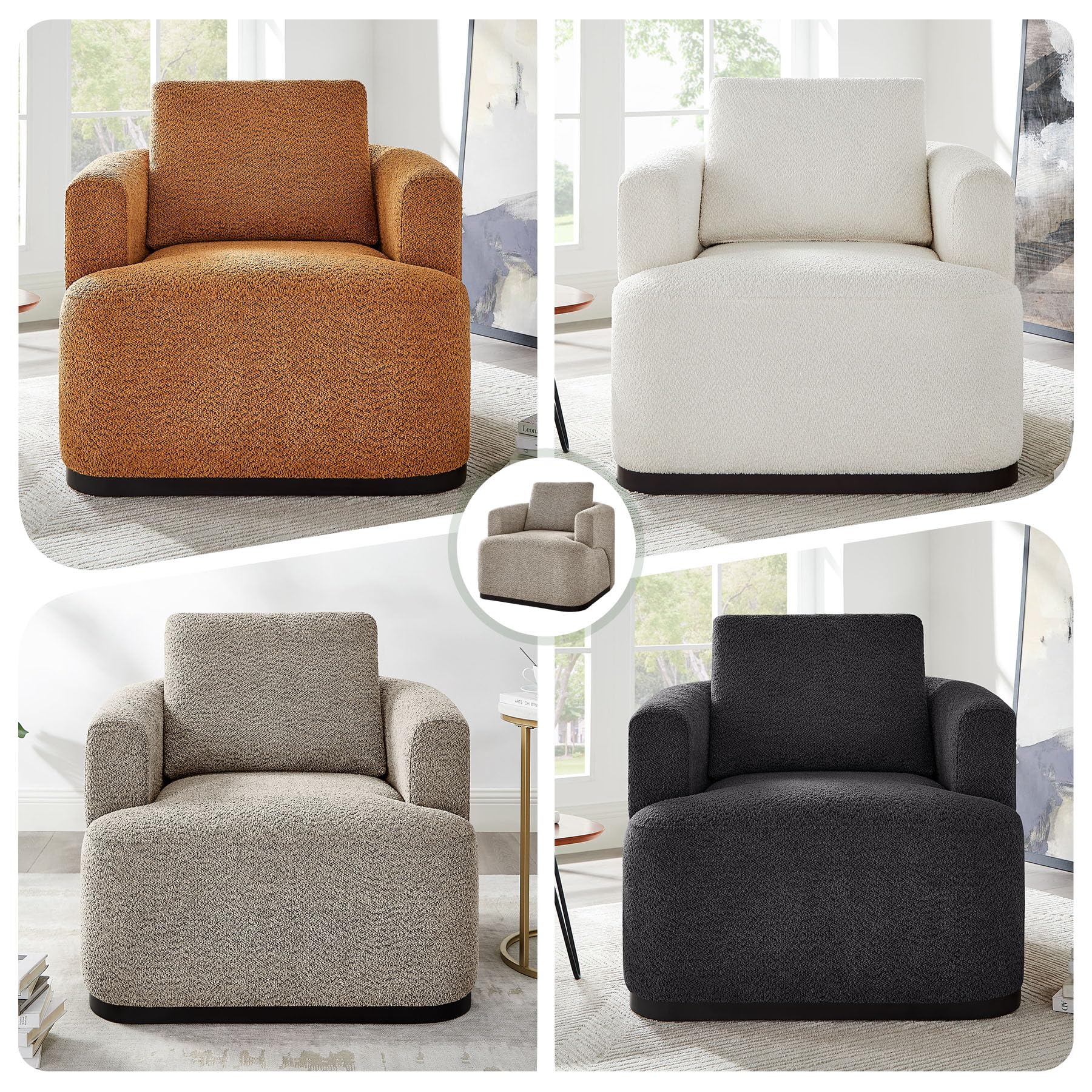 Oversized Boucle Accent Chair with Throw Pillow