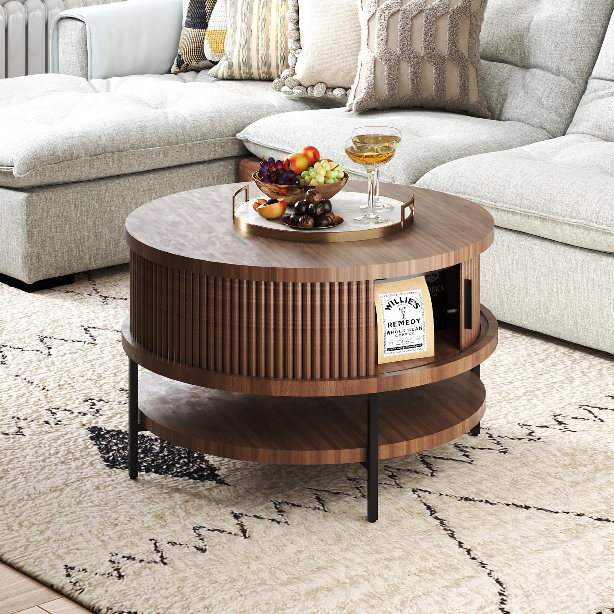 Round Flip Top Coffee Table with Storage