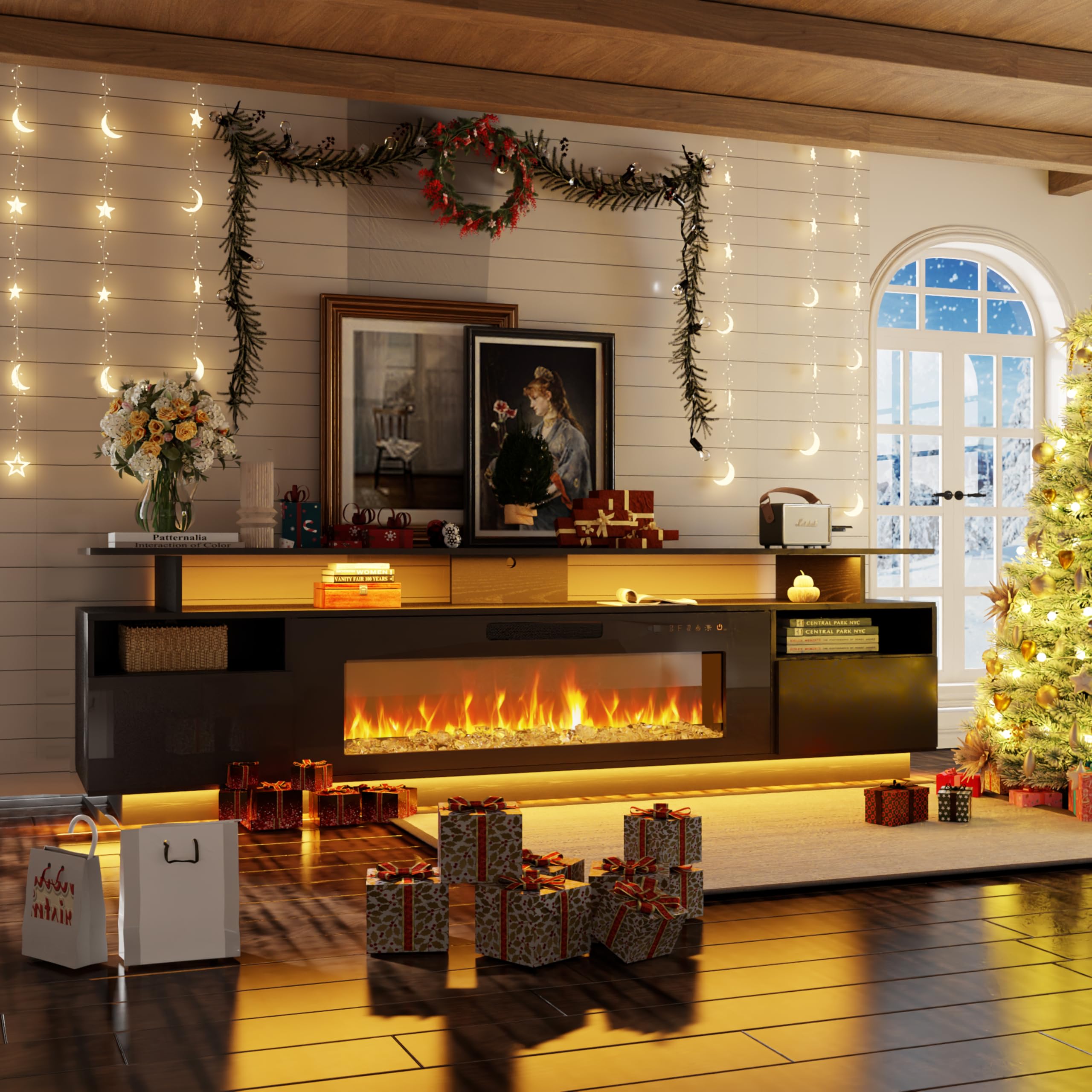 70" Electric Fireplace TV Stand with LED Lights